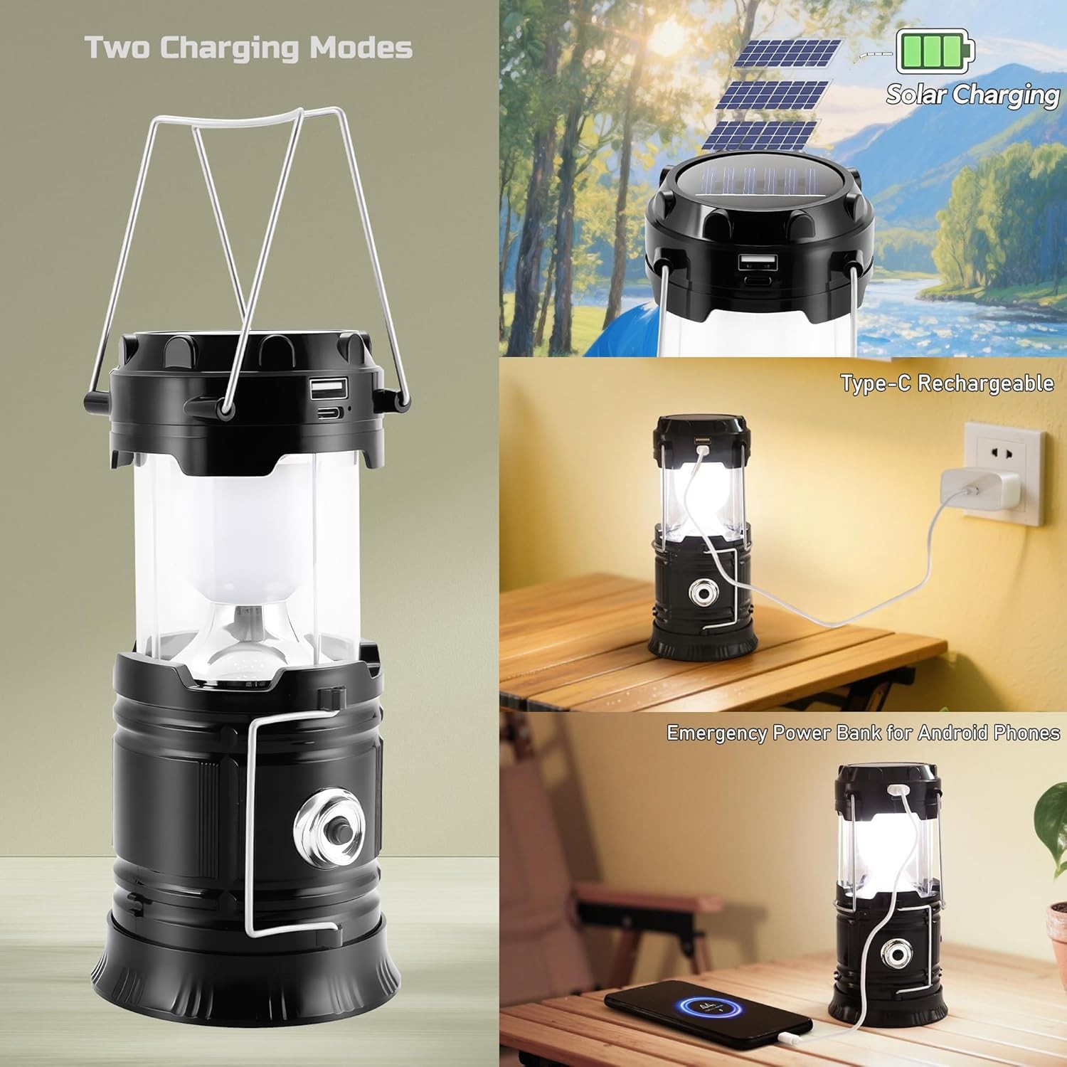 Lichamp Collapsible Portable Solar Camping Lantern, USB Rechargeable LED Flashli