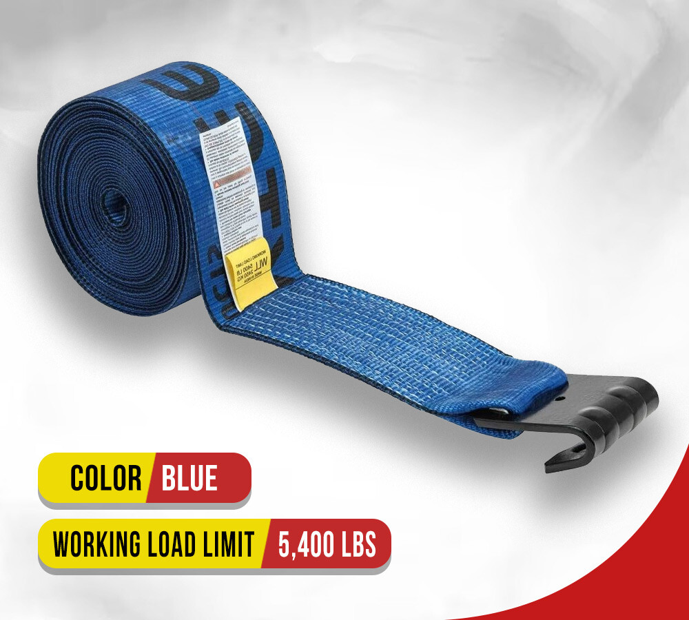 (10 Pack) 4"x30' Winch Straps Blue w/flat hook, WLL 5400 Flatbed Tie Down Strap