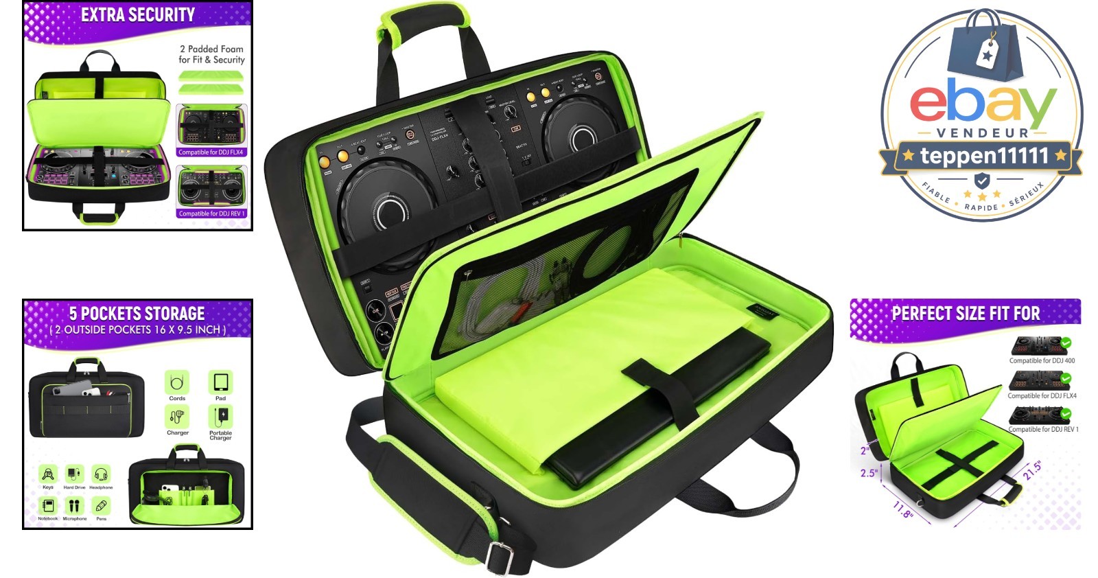 DJ Controller Case for DDJ 400 with Laptop Compartment Padded Bag