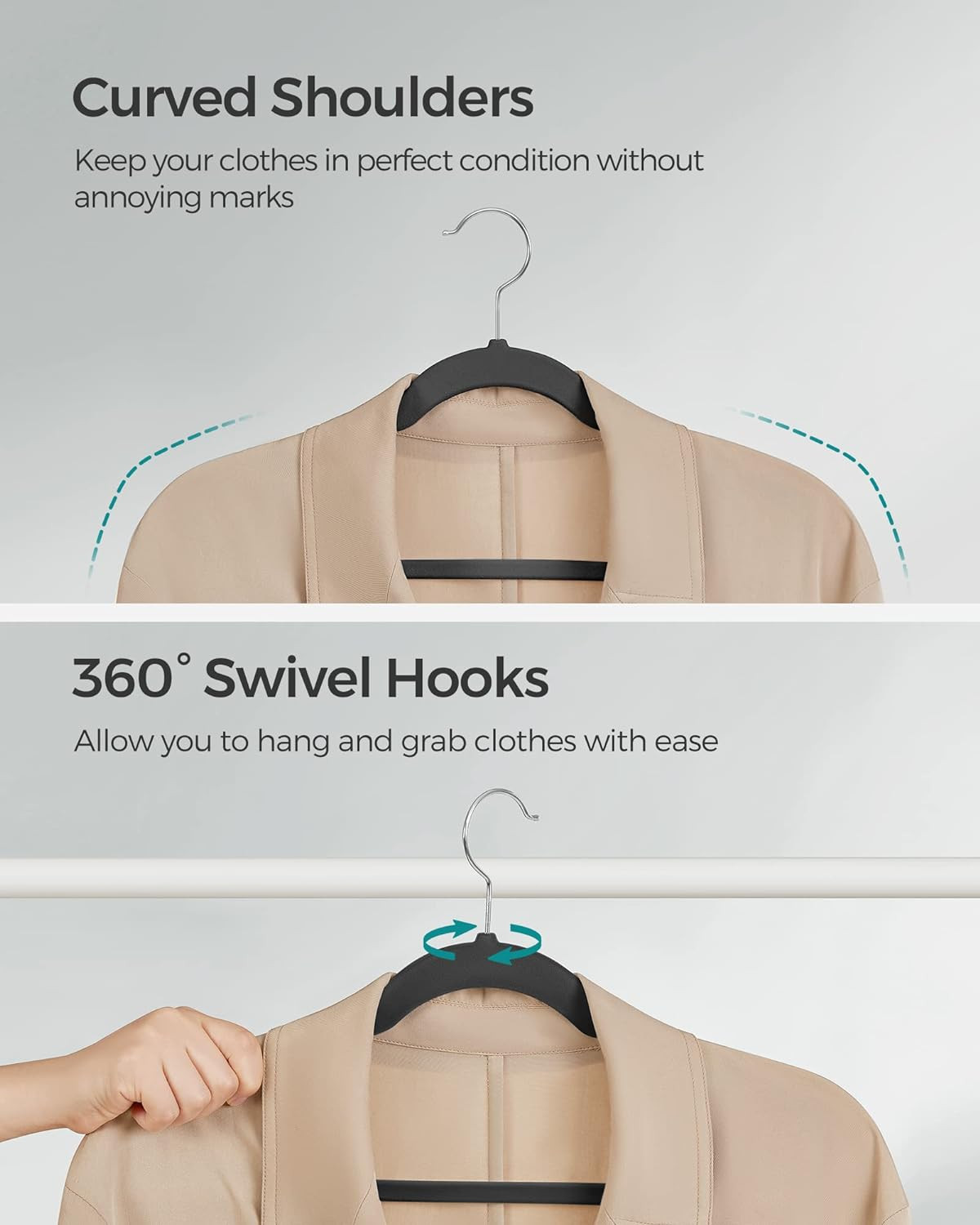 Velvet Hangers 50 Pack, Non-Slip Clothes Hangers, with Shoulder Notches, Pants B