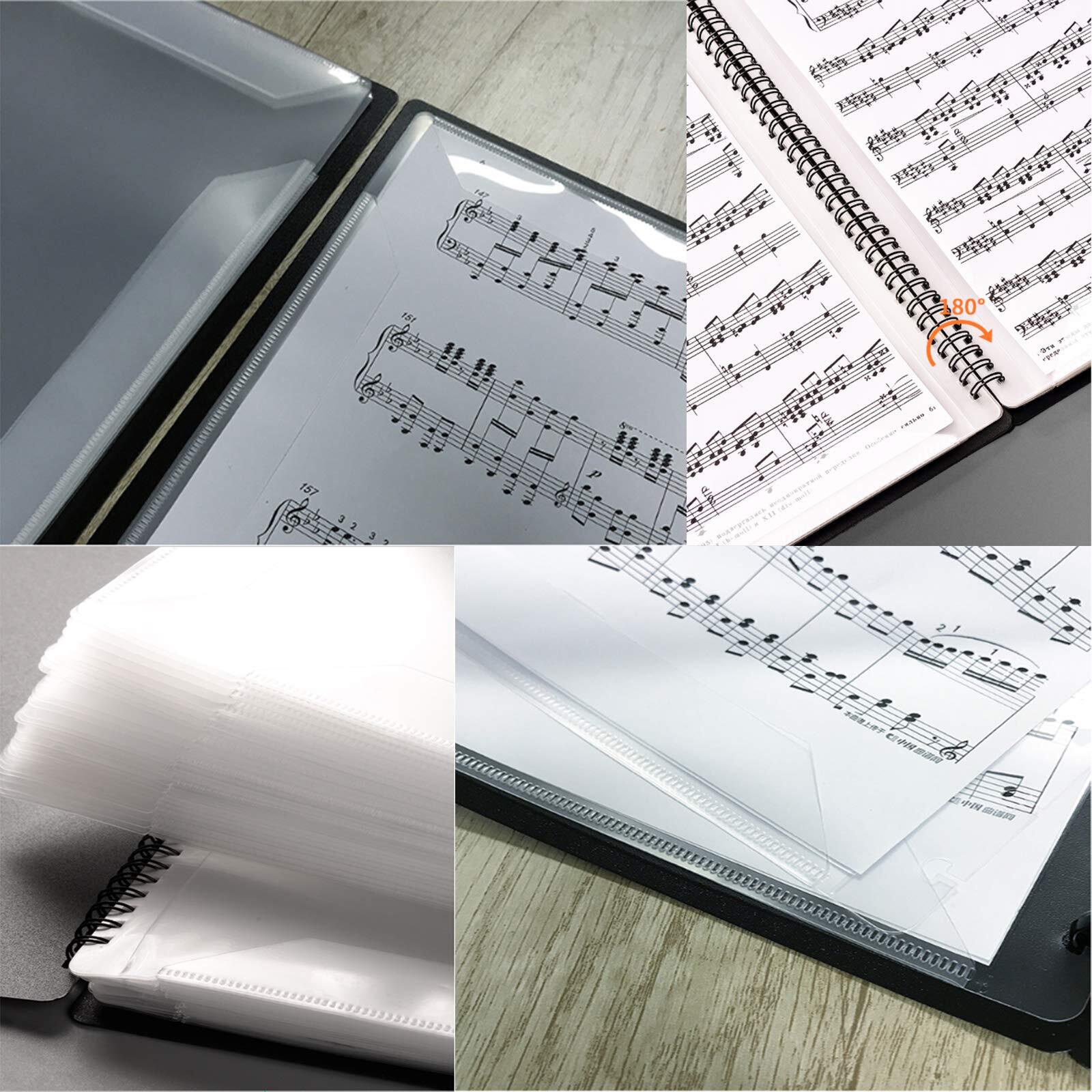Music Folder A4 Black Plastic 20 Sleeves 40 Pages Spiral Binding Double-Sided