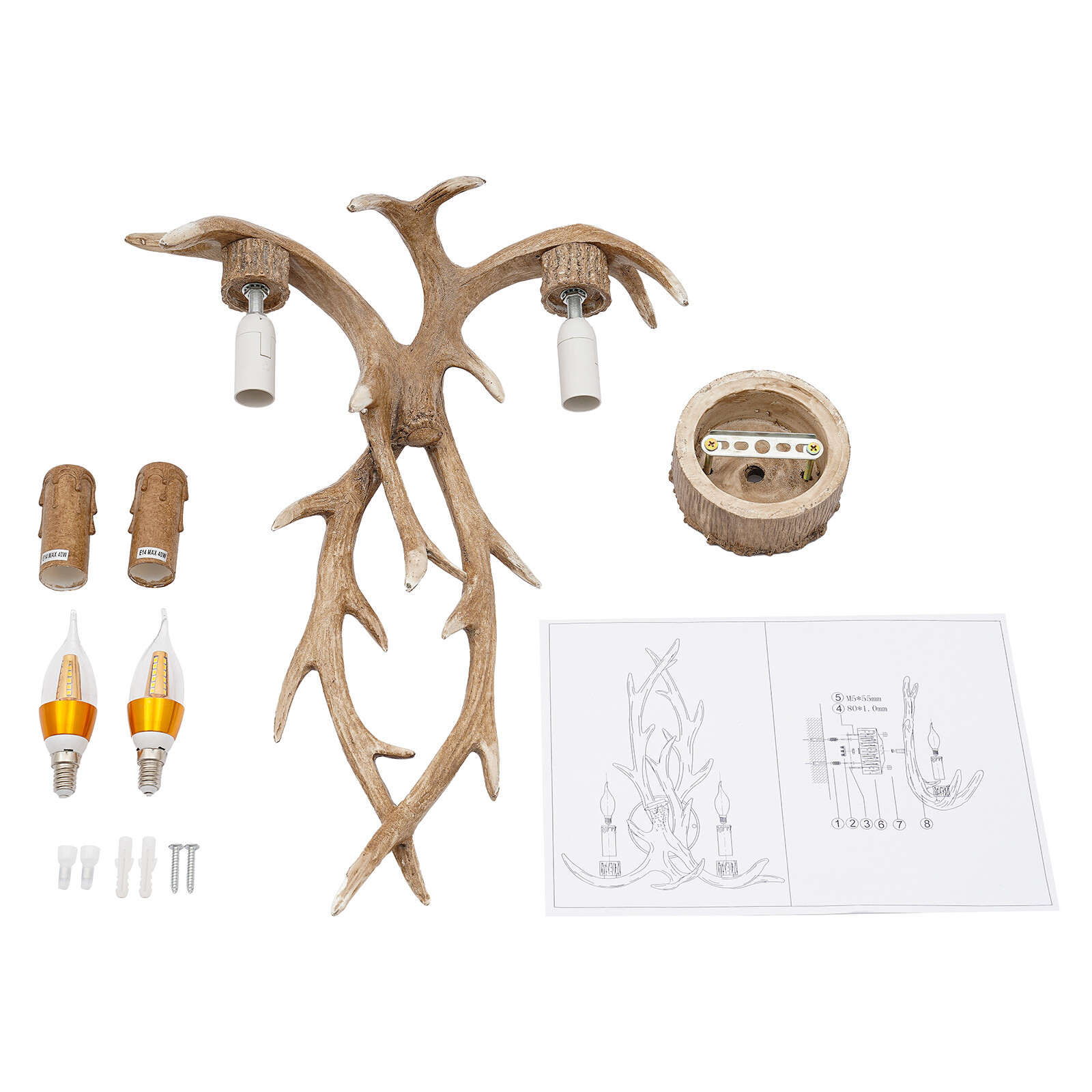Resin Antler Wall Light Fixture Vintage Retro Deer Horn Sconce Lamp Home Decor