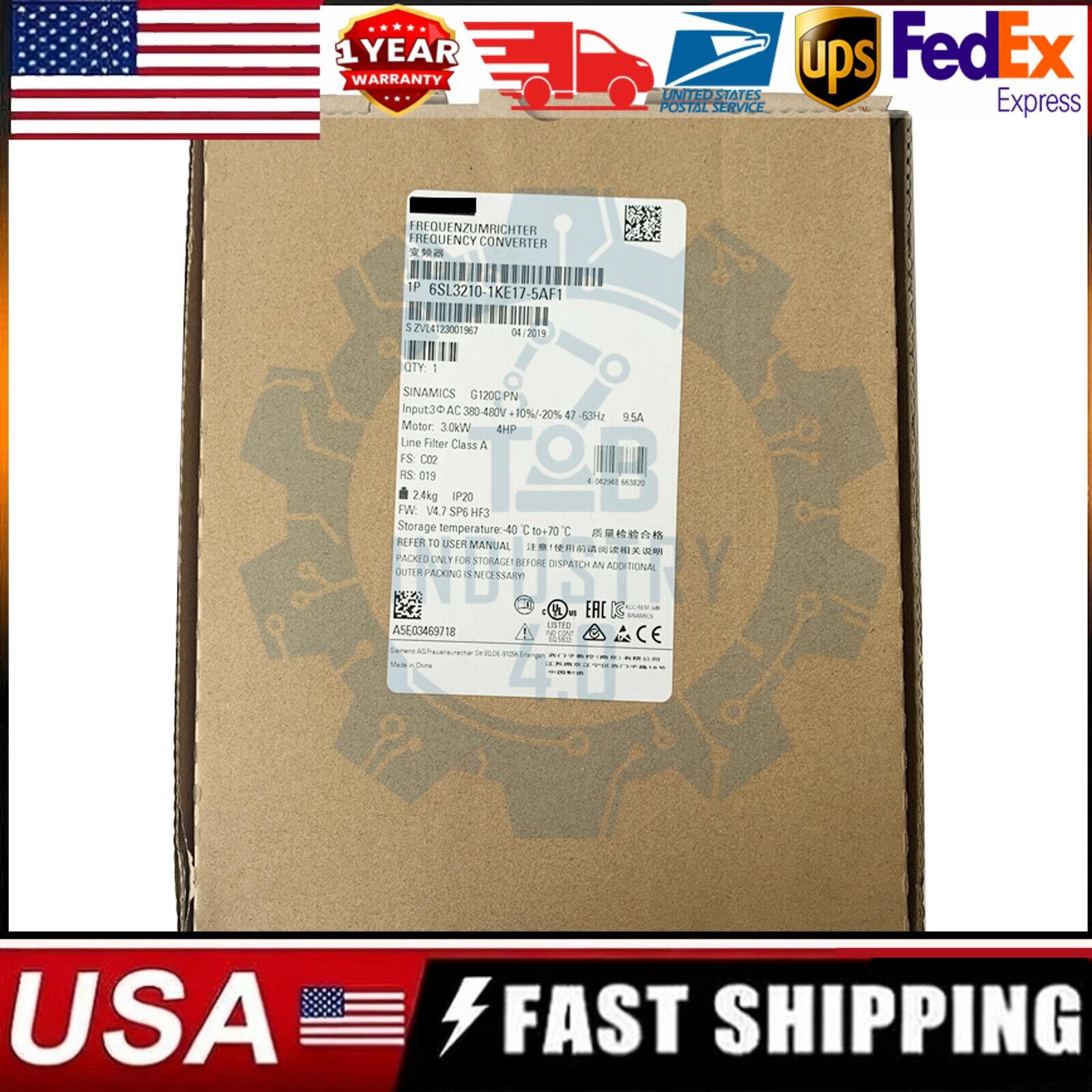 New Siemens 6SL3210-1KE17-5AF1 6SL3 210-1KE17-5AF1 G120C RATED POWER 3,0KW