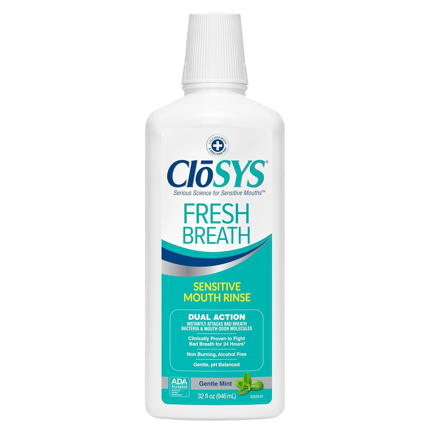 Closys Mouthwash, 32 Ounce, Fresh Breath Mouthwash, Gentle Mint, Alcohol Free, D