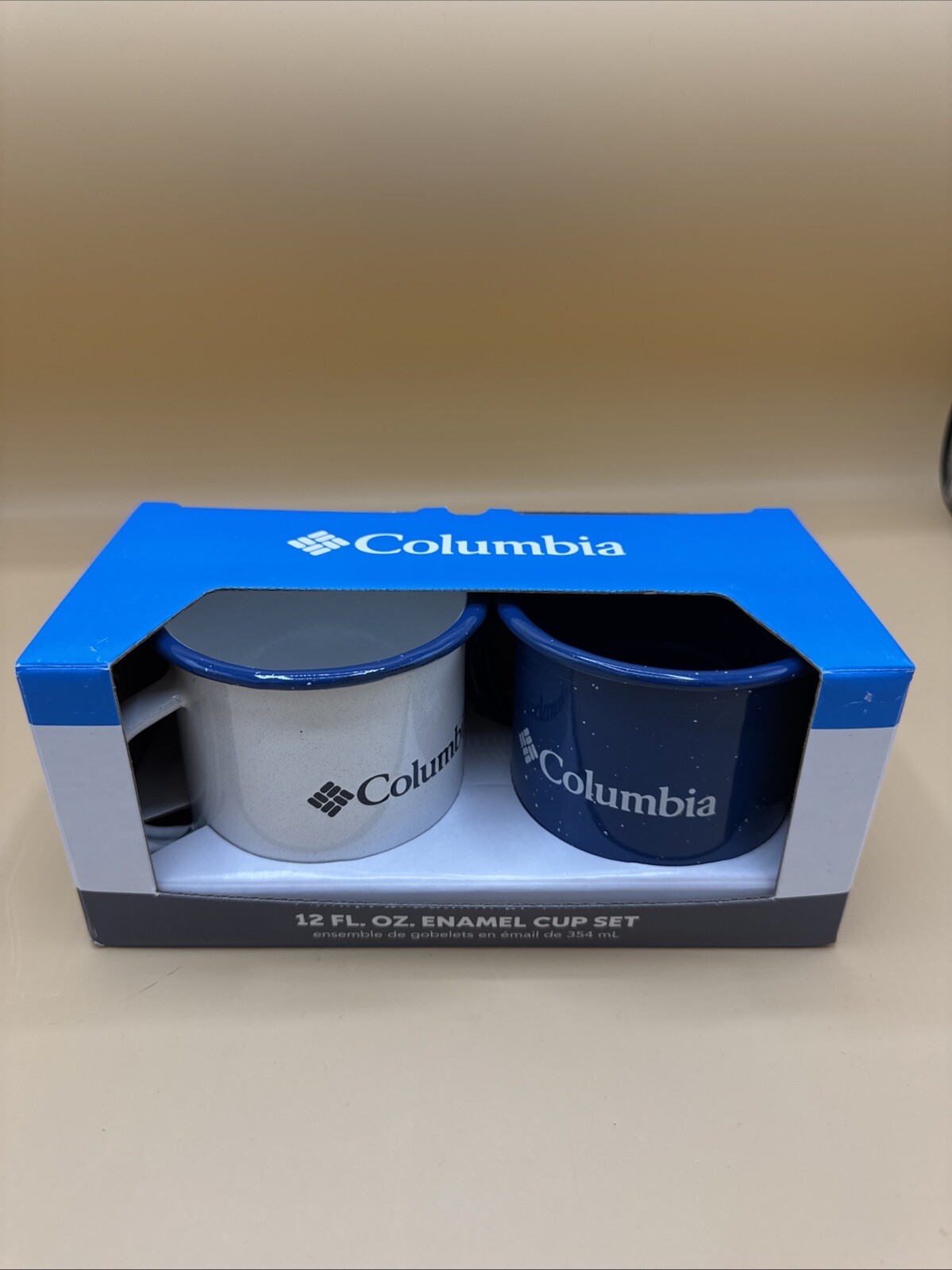 Columbia Enamel Cup Set - 12oz White And Blue - Camping Coffee Cups - New