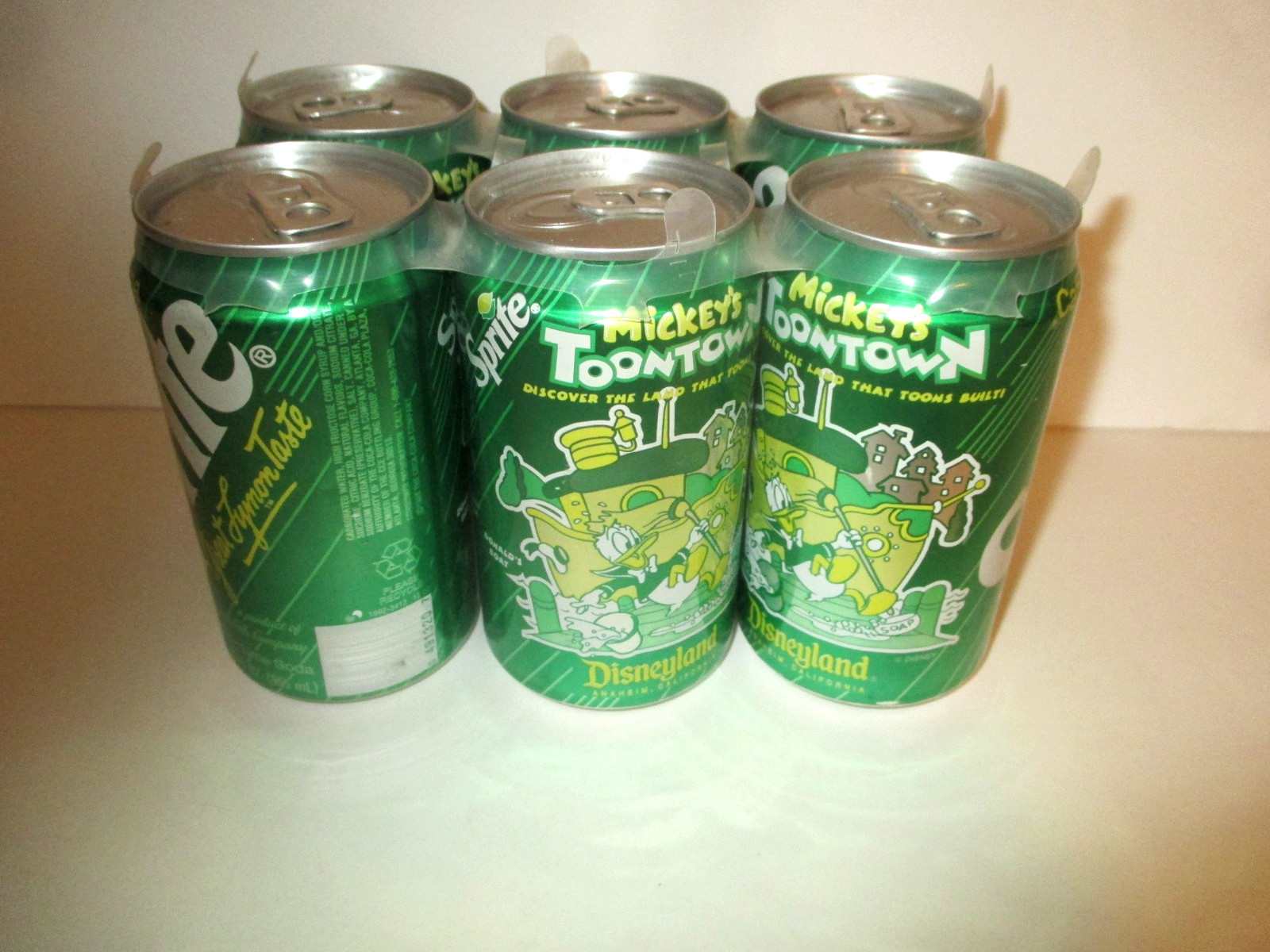 DISNEYLAND MICKEY'S TOONTOWN 6PK SPRITE SODA EMPTY/SEALED DONALD DUCK RARE HTF!