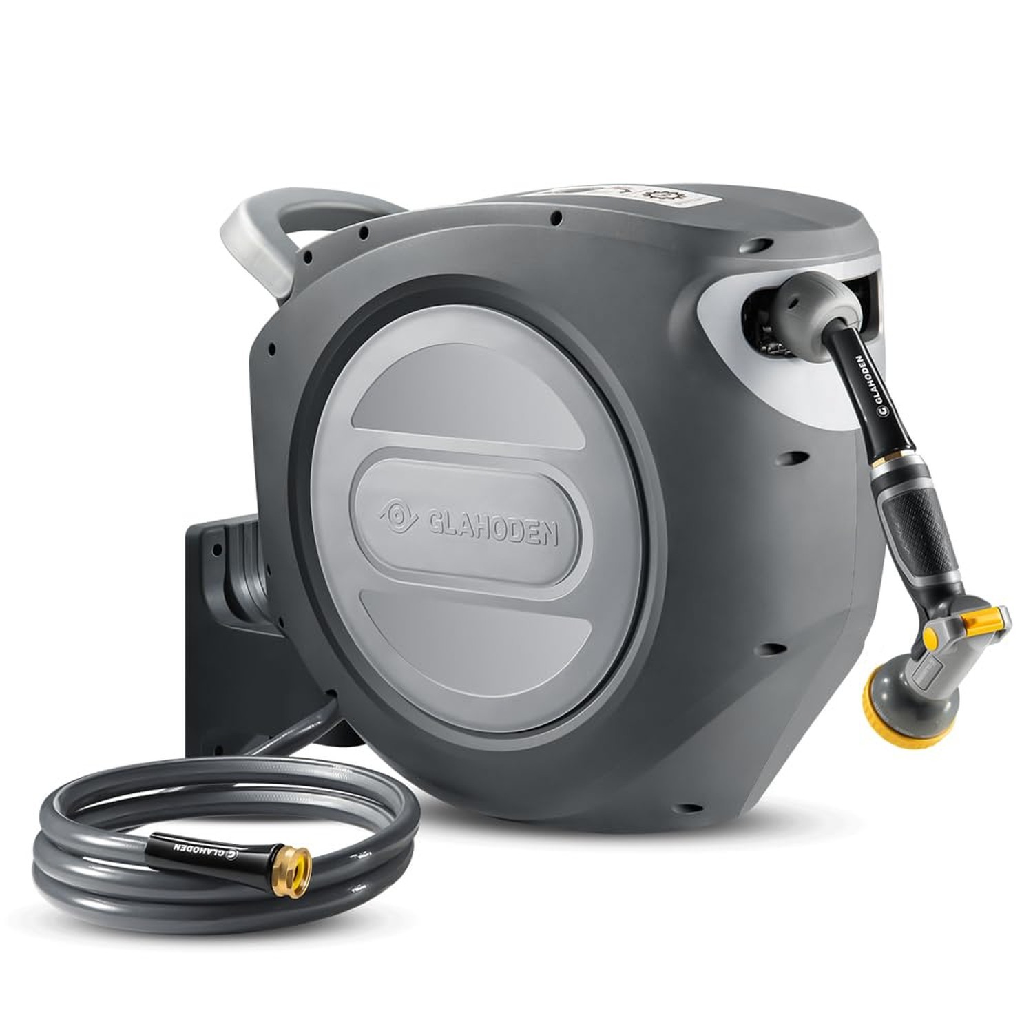 GLAHODEN Retractable Garden Hose Reel 1/2 in x 130 ft Upgraded UV Resistant H...