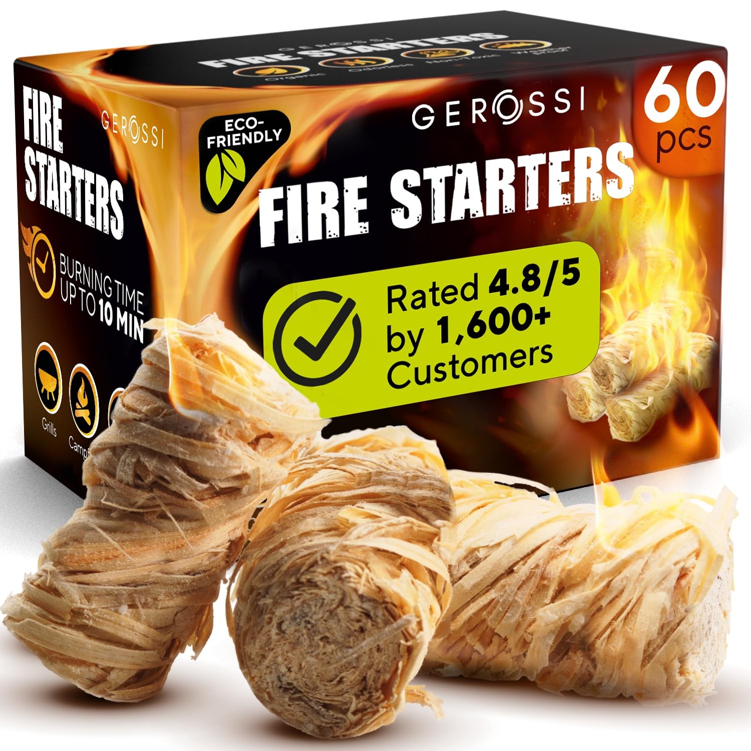 Fire Starters Natural Pine Wax Outdoor Camping Grill Fireplace BBQ 60pcs