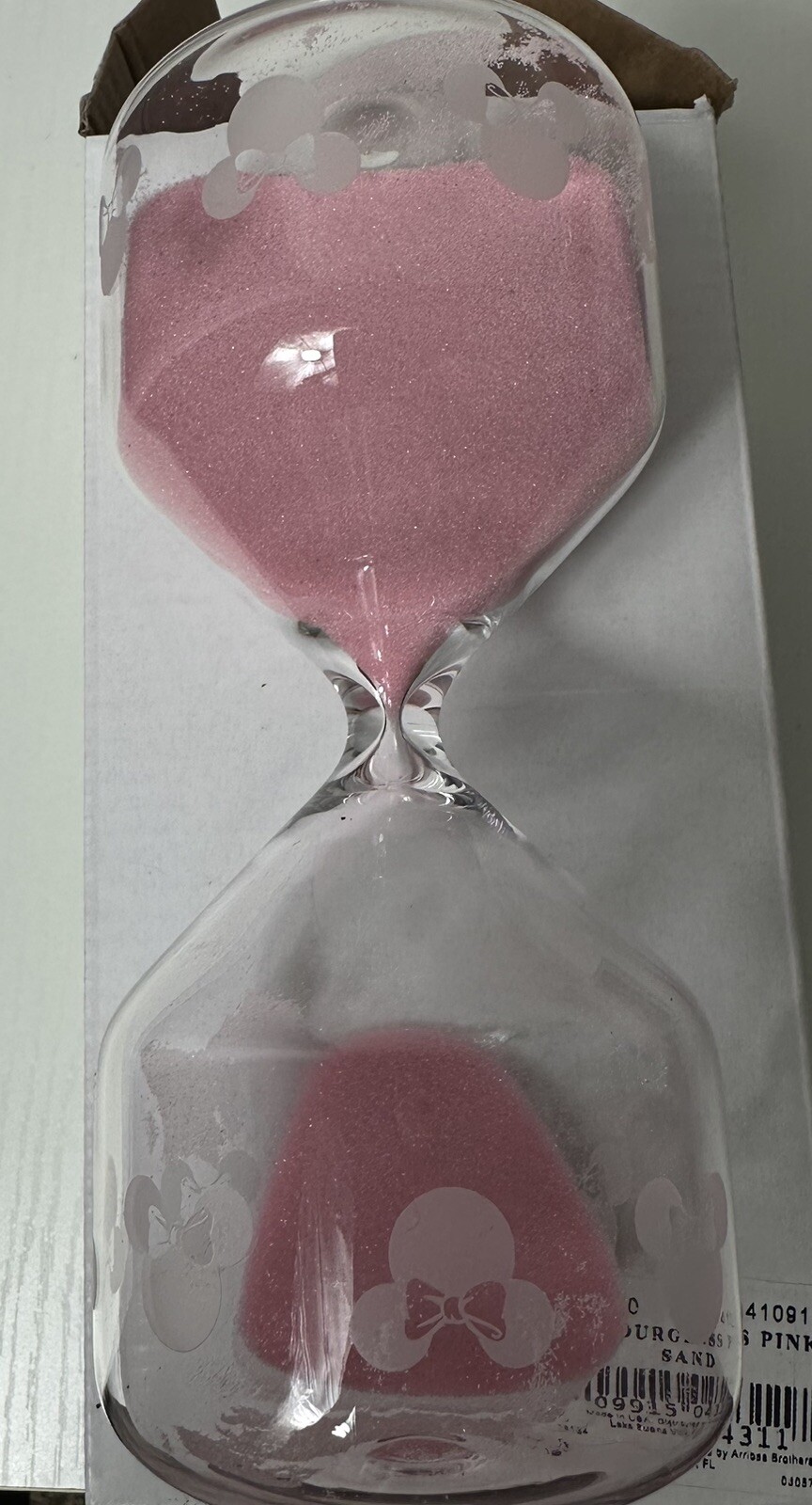 Clear Glass Disney Hourglass Minnie Mouse Pink Sand Timer 7 Inch