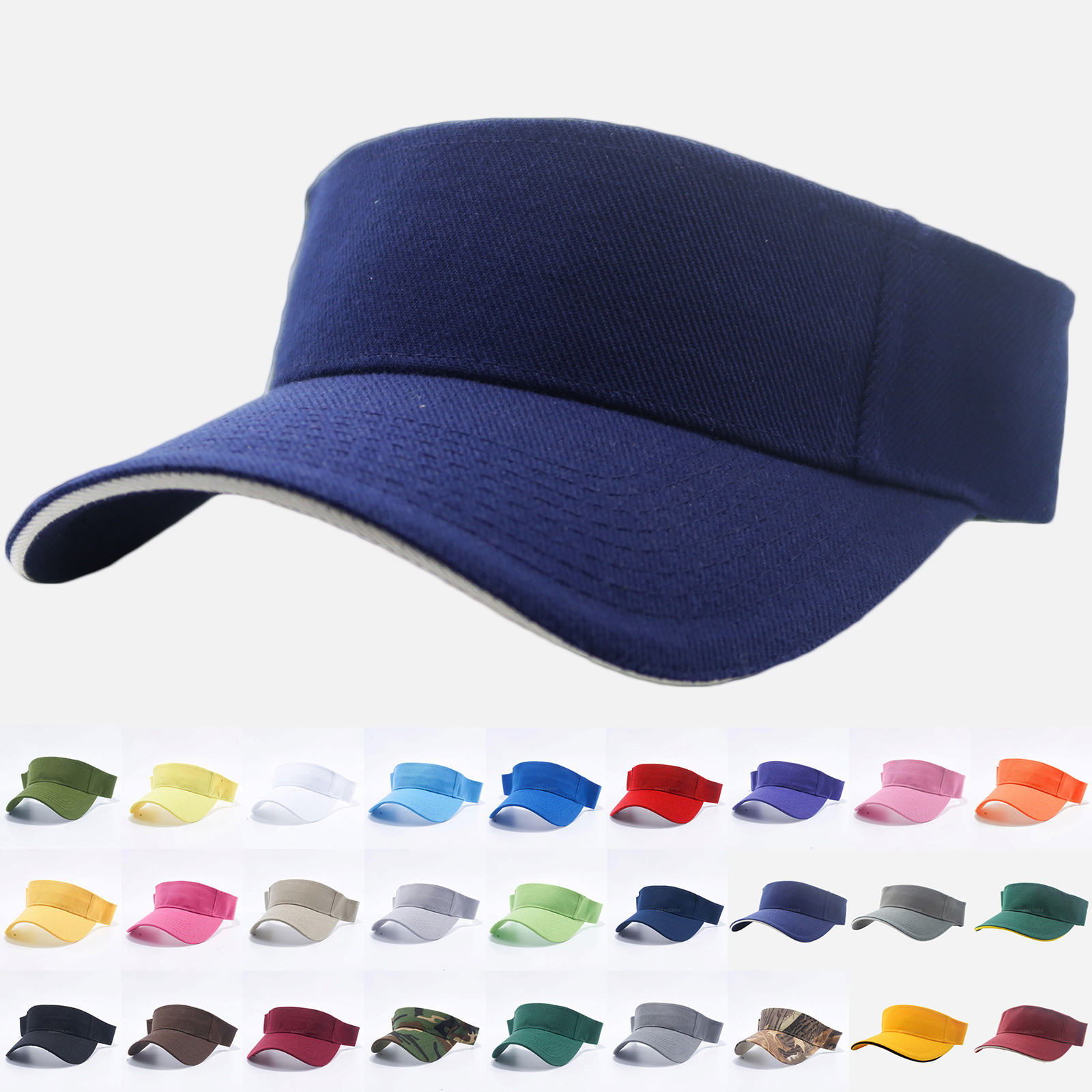 Visor Sun Hat Golf Tennis Beach Men Cap Adjustable Summer Plain Colors Women