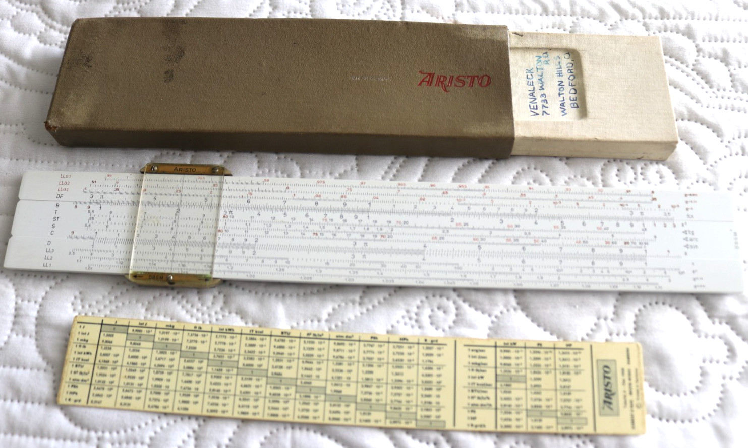 Vintage German 1960s ARISTO 0971 Hyperbolog Engineers Slide Rule Case Manual Box