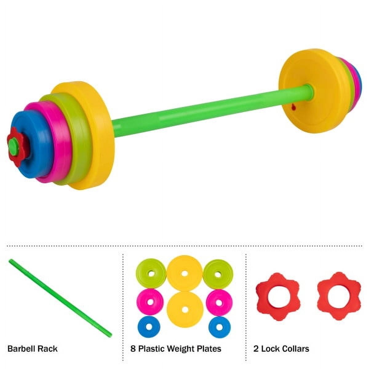 Kids Weight Set - Barbell and 8 Adjustable Plates for Ages 3 and Up