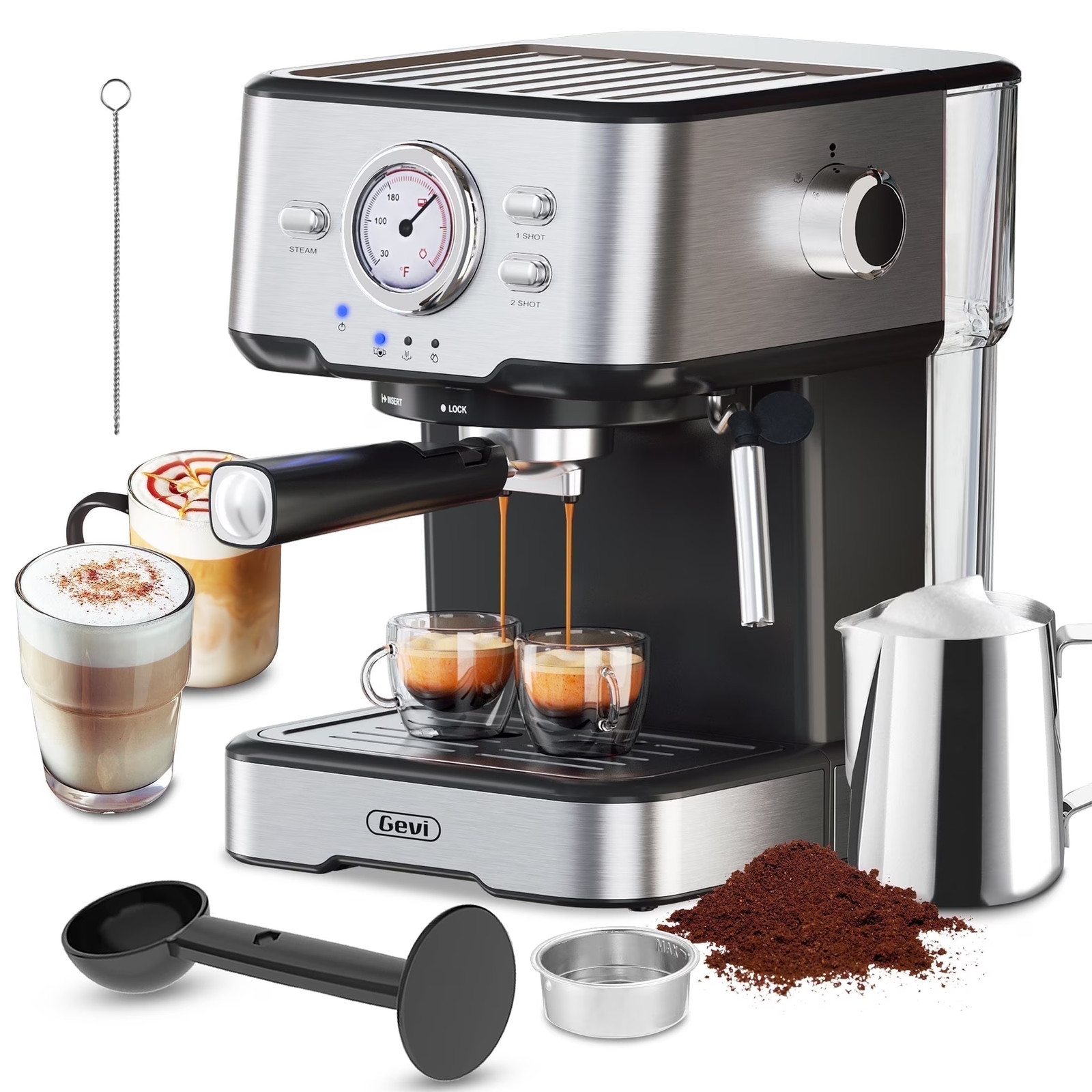 Maquina De Cafe Expresso y Cappuccino Con Espumador De Leche Para Casa 20 Bar