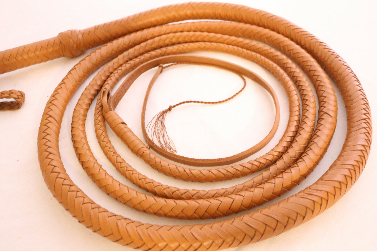 Genuine Leather BullWhip 12 Feet, 12 Plaited, Tan Brown, Heavy Duty Bull Whip