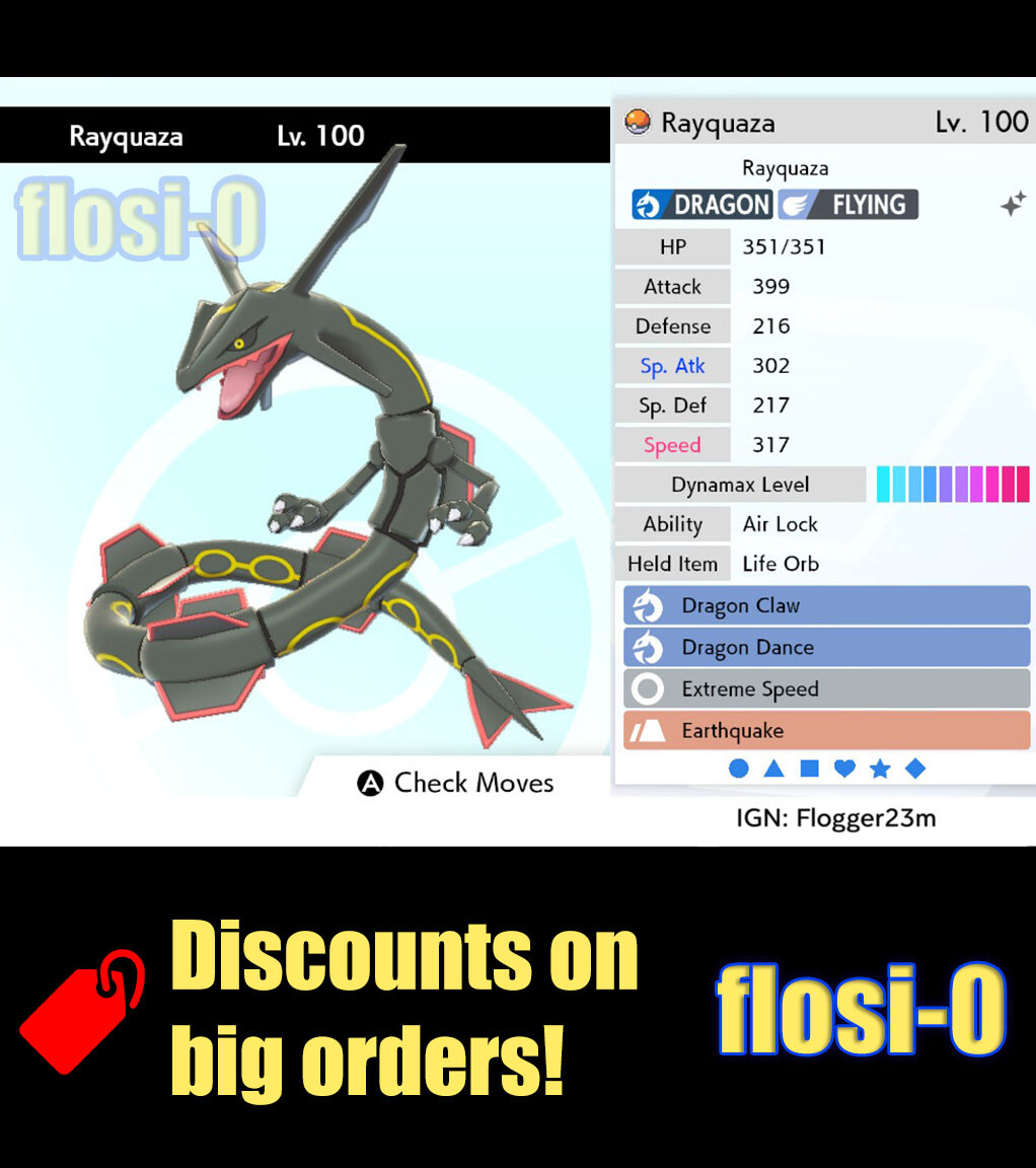 6IV Ultra Shiny Rayquaza Pokemon Sword and Shield (Square Shiny)