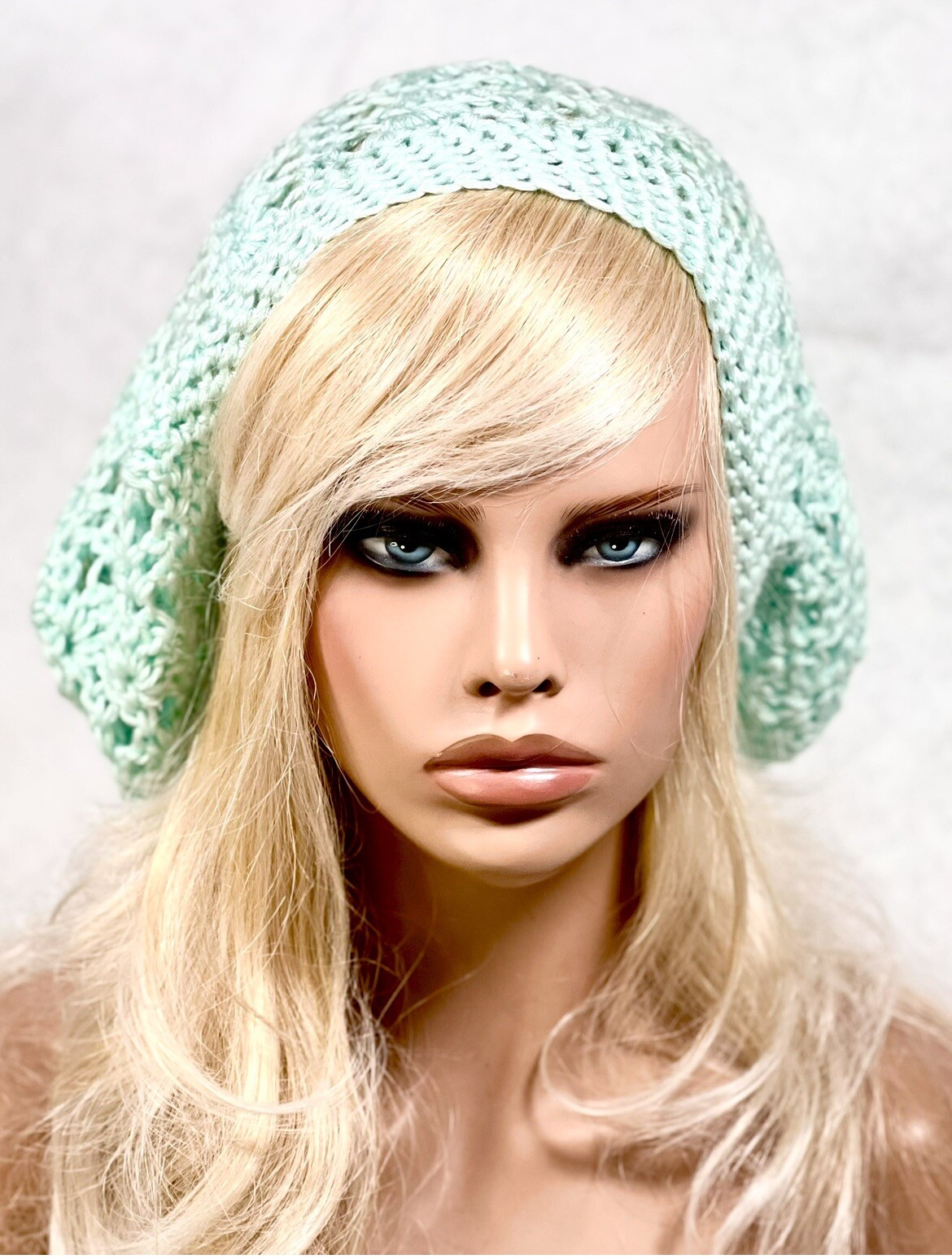 NEW Women's Handmade SLOUCHY Beanie Tam Hat BOHO EXTRA BAGGIE Rasta SOFT GREEN