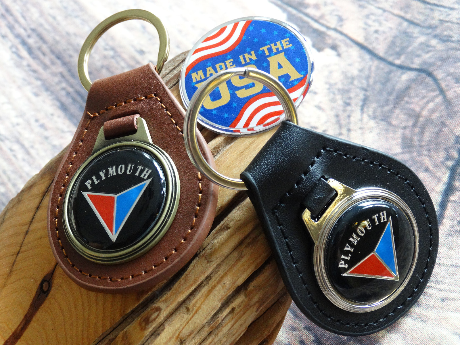 NEW RARE VINTAGE 1970s PLYMOUTH CAR Leather Key Chain Ring Fob NOS