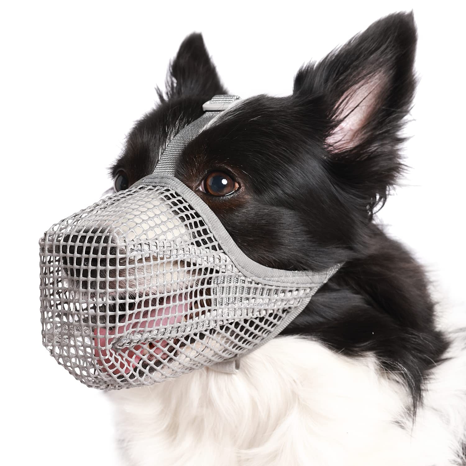 Medium Grey Soft Mesh Dog Muzzle for Biting Chewing Allows Panting Drinking