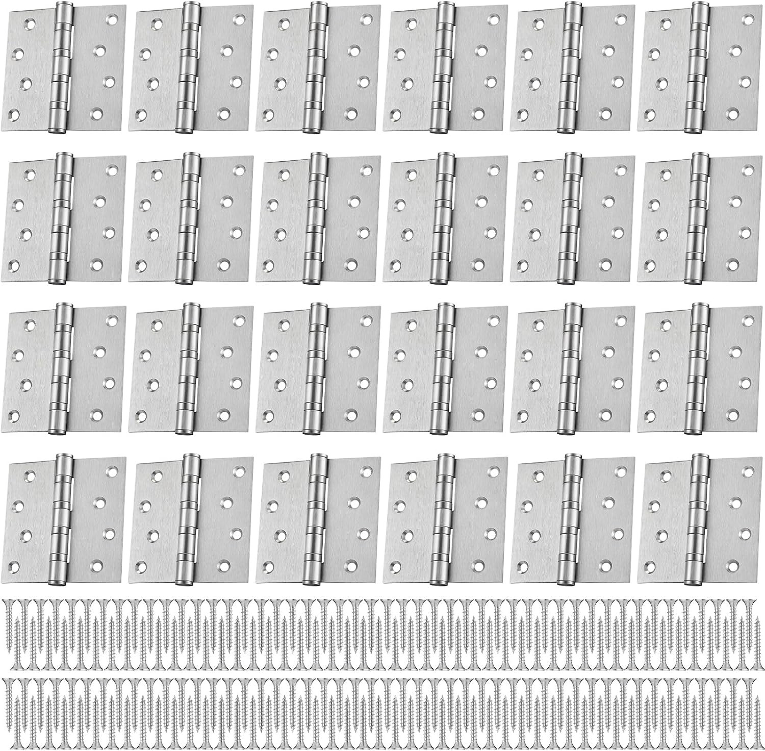 24 Pcs Heavy Duty 4'' Stainless Steel Ball Bearing Door Hinges - Silver