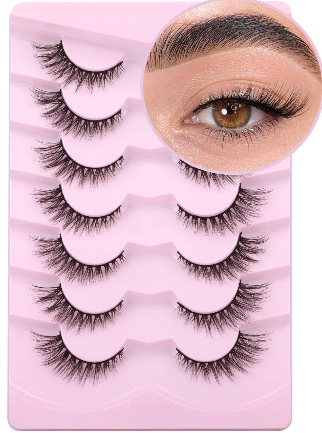 Lashes Natural Look False Eyelashes Wispies Short 7 Pair (Pack of 1), Black