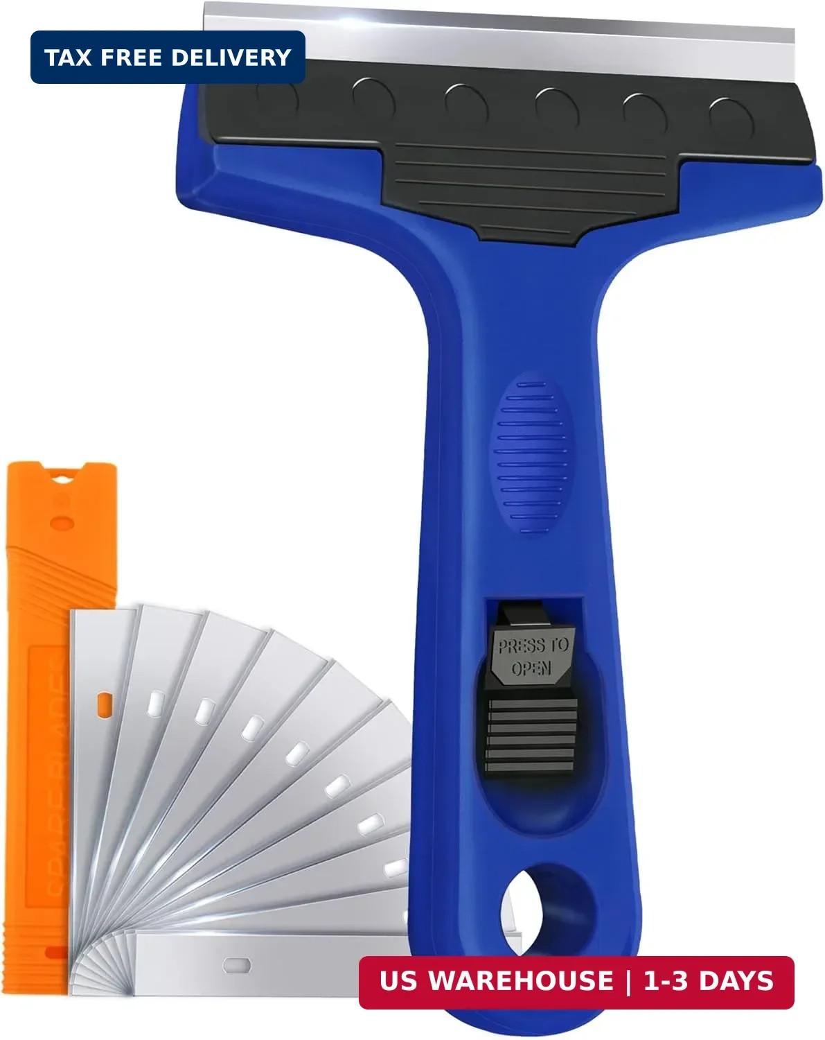 Razor Blade Scraper, 4" Scraper Tool with 10 Extra Replacement Metal Blades, Raz