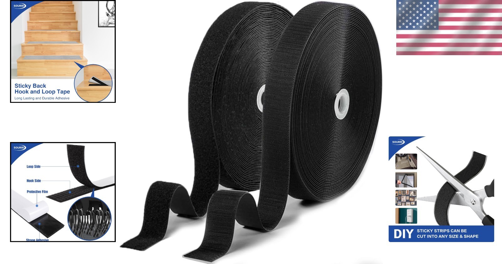 Self Adhesive Hook and Loop Fastener Tape Set - 164ft Total