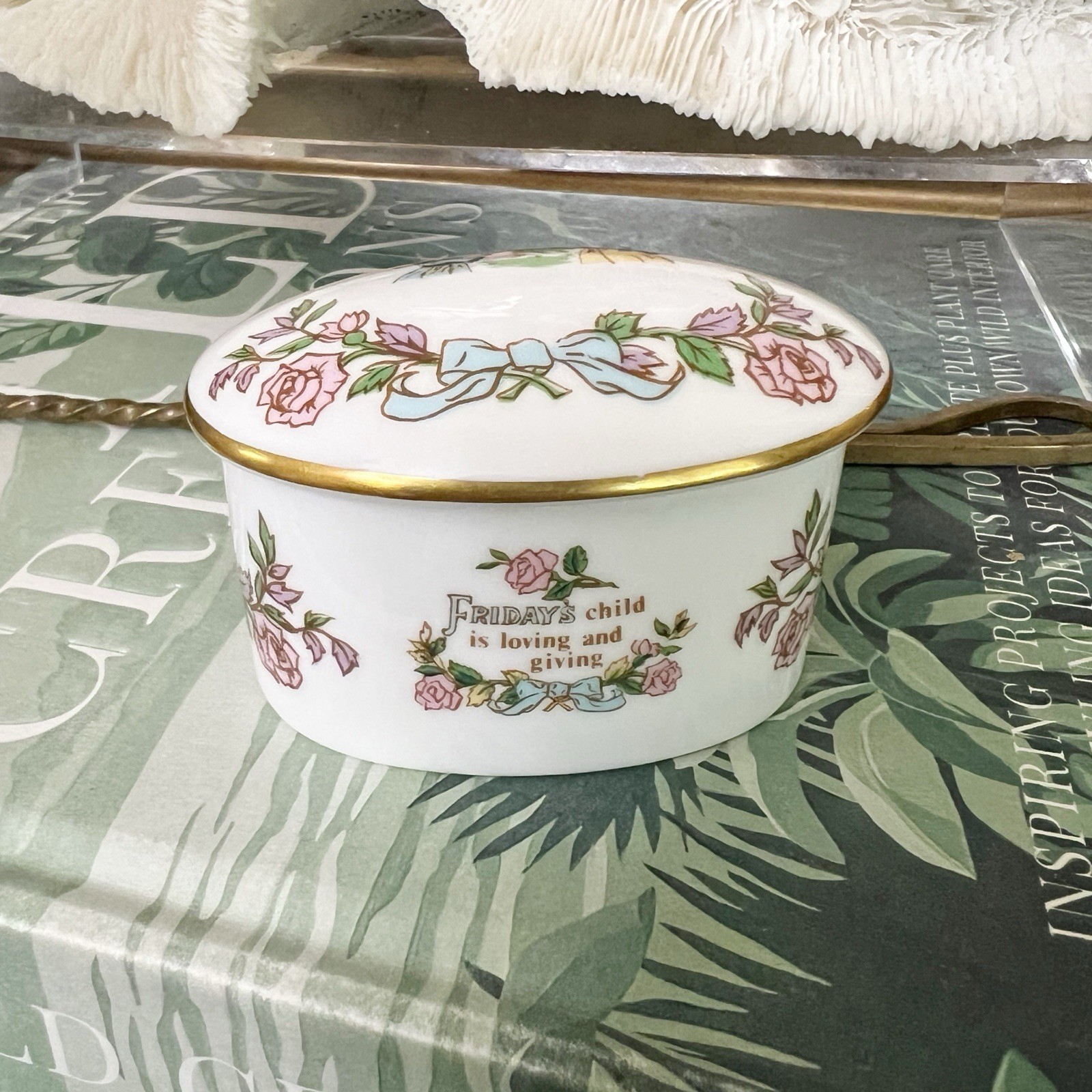 Caverswall Fine Bone China Trinket Box Friday’s Child Oval England