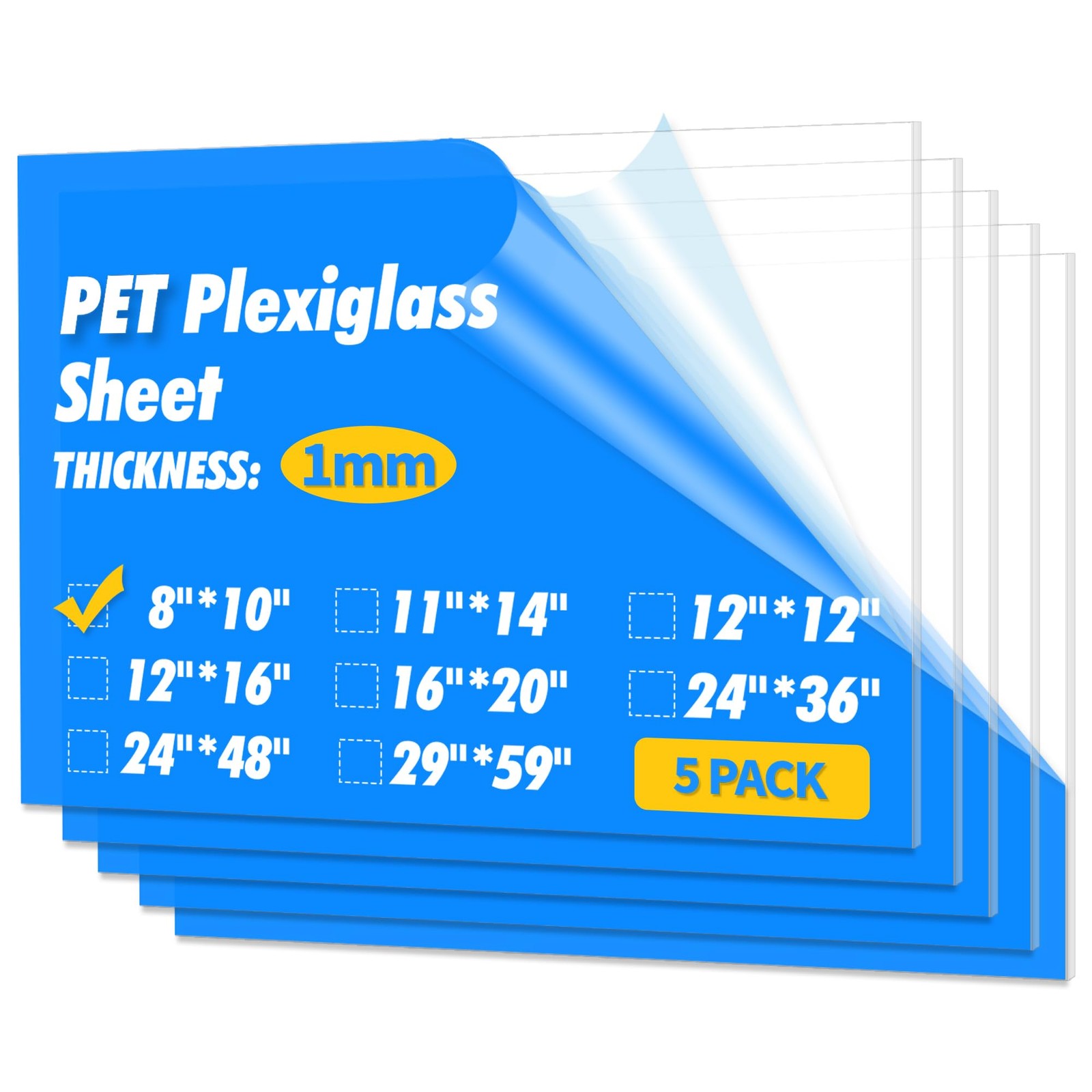 5Pack of 8×10" PET/Plexiglass Sheets, Transparent Clear Flexible Plastic Shee...
