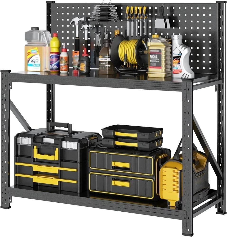 Work Bench with Pegboard,Heavy Duty 3000Lbs Capacity Workbench Adjustable Shelve