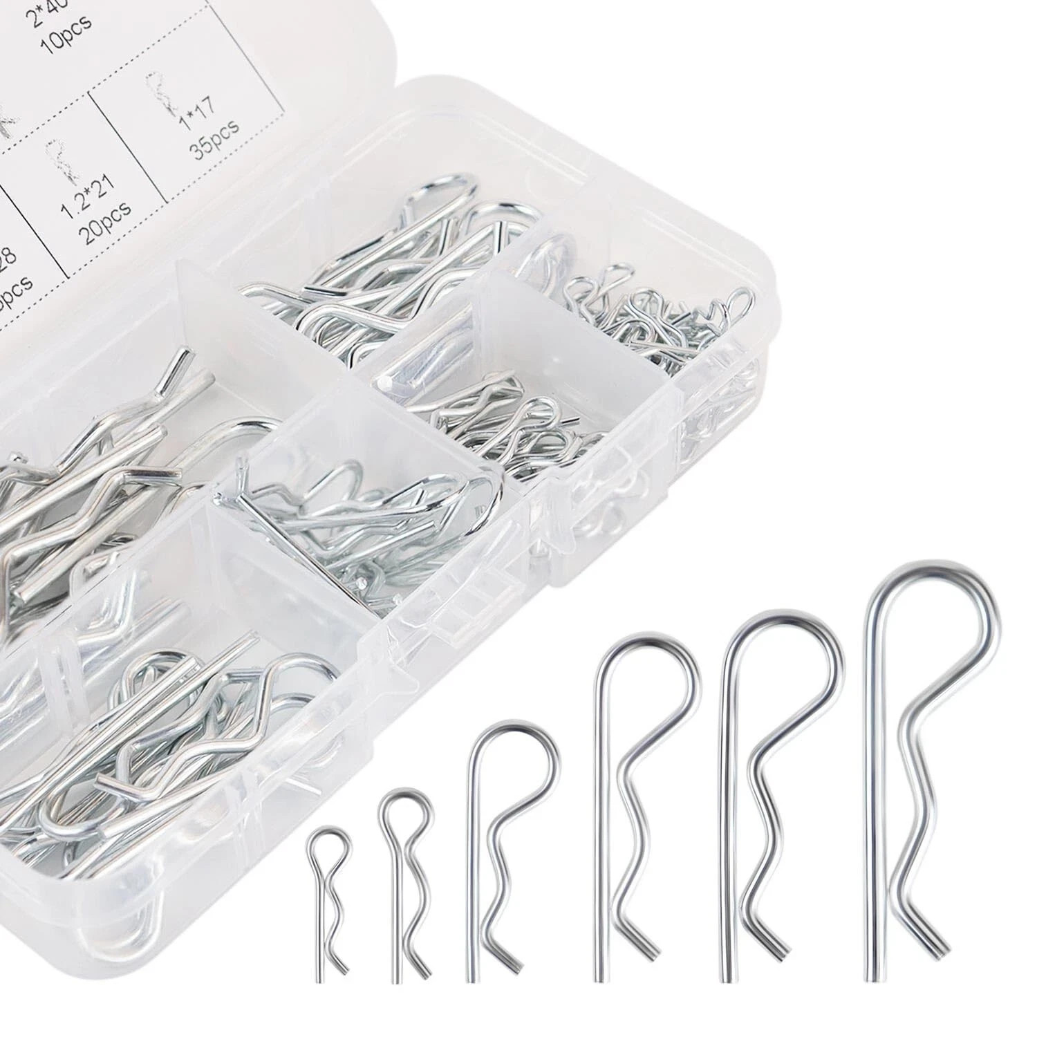 100 Pcs Cotter Pin R Pins Carbon Steel R Clips Zinc Plated Hitch Pins Spring Fas