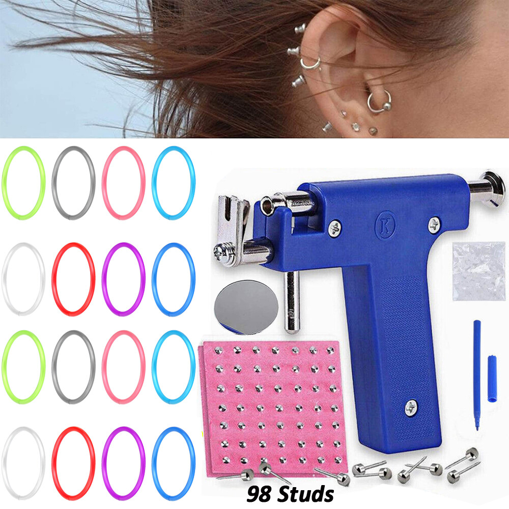 Professional Ear Piercing Gun Tool Kit with 114Pcs Acrylic Steel Stud Nose Rings
