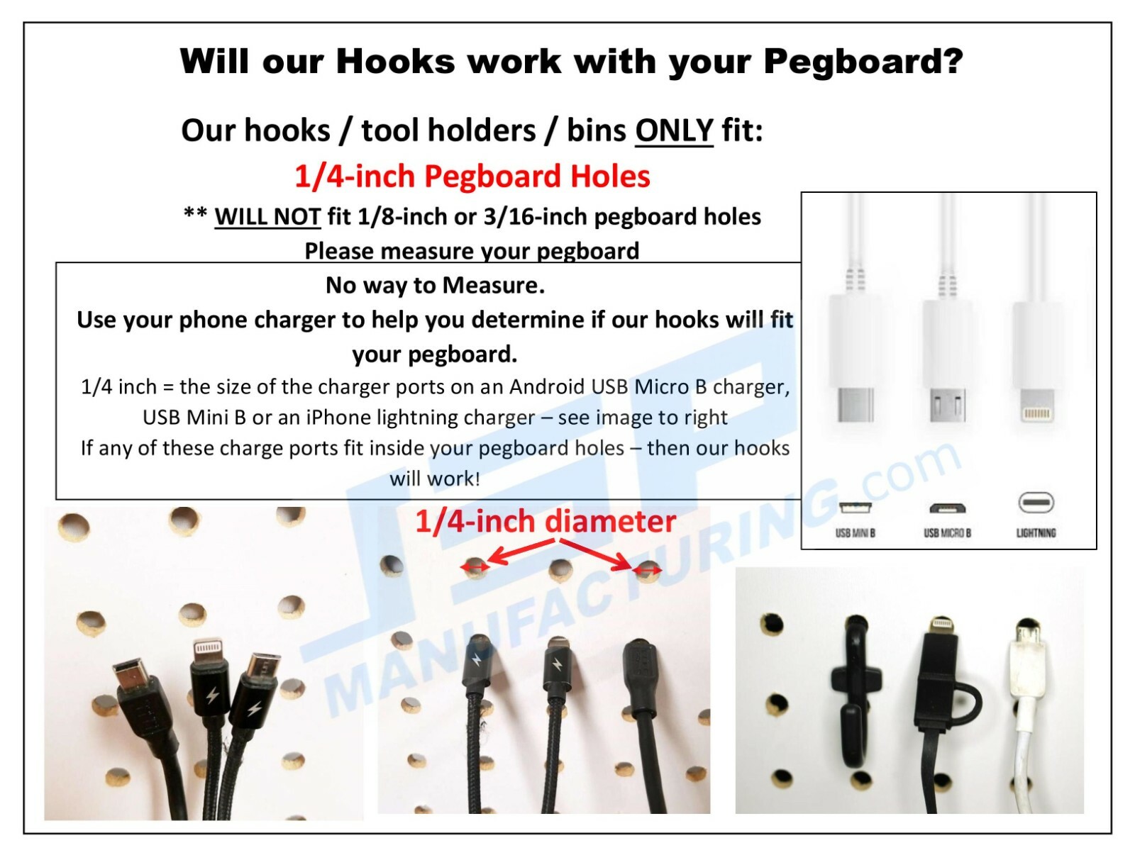 NON-Locking Plastic L Style Pegboard Hooks Combo Kit Tool Storage - Pick A Pack