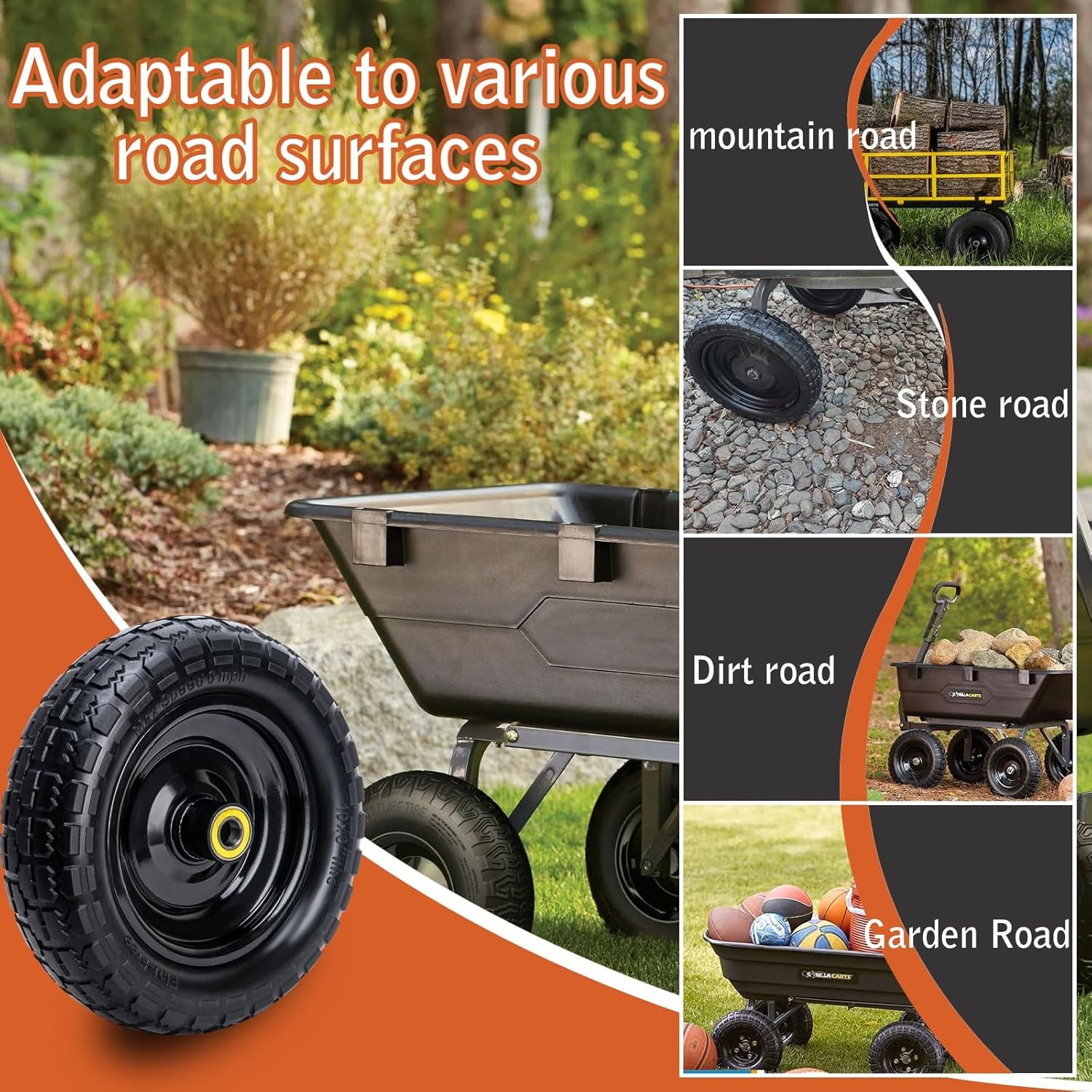 10 Inch Solid Rubber Tires(2-Pack), 4.10/3.50-4 Tire and Wheel Flat Free