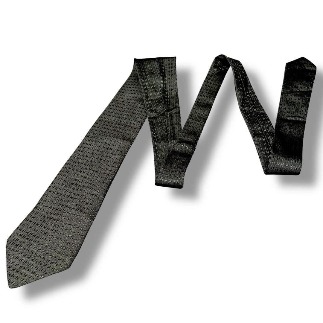 Hermes Black Silk Tie Fassonnette Logo France 100% Silk Used
