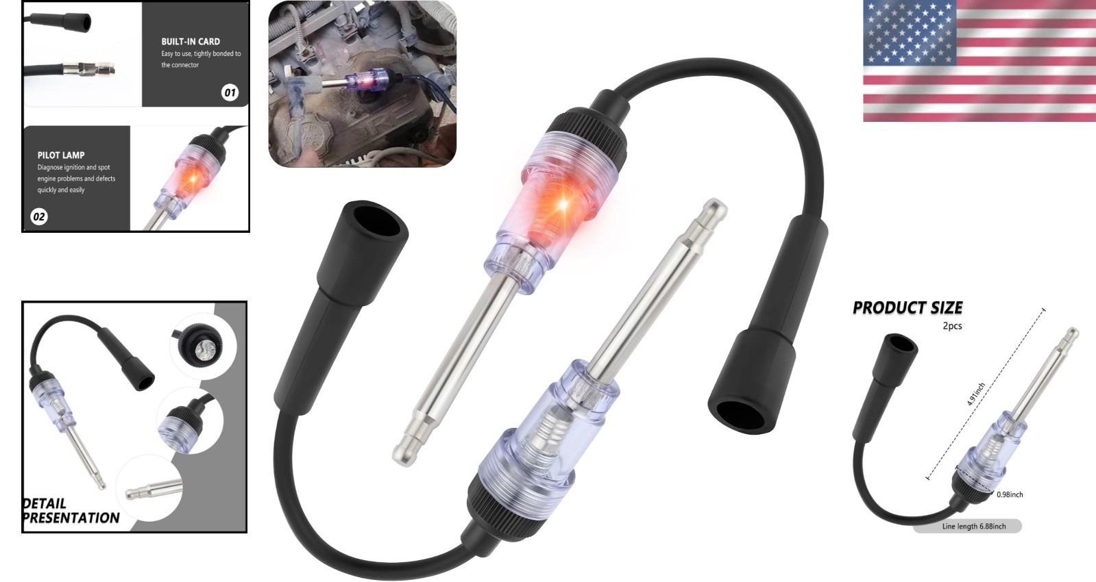 Effortless Engine Diagnostics - 2PCS Universal Spark Tester with Neon Indicator
