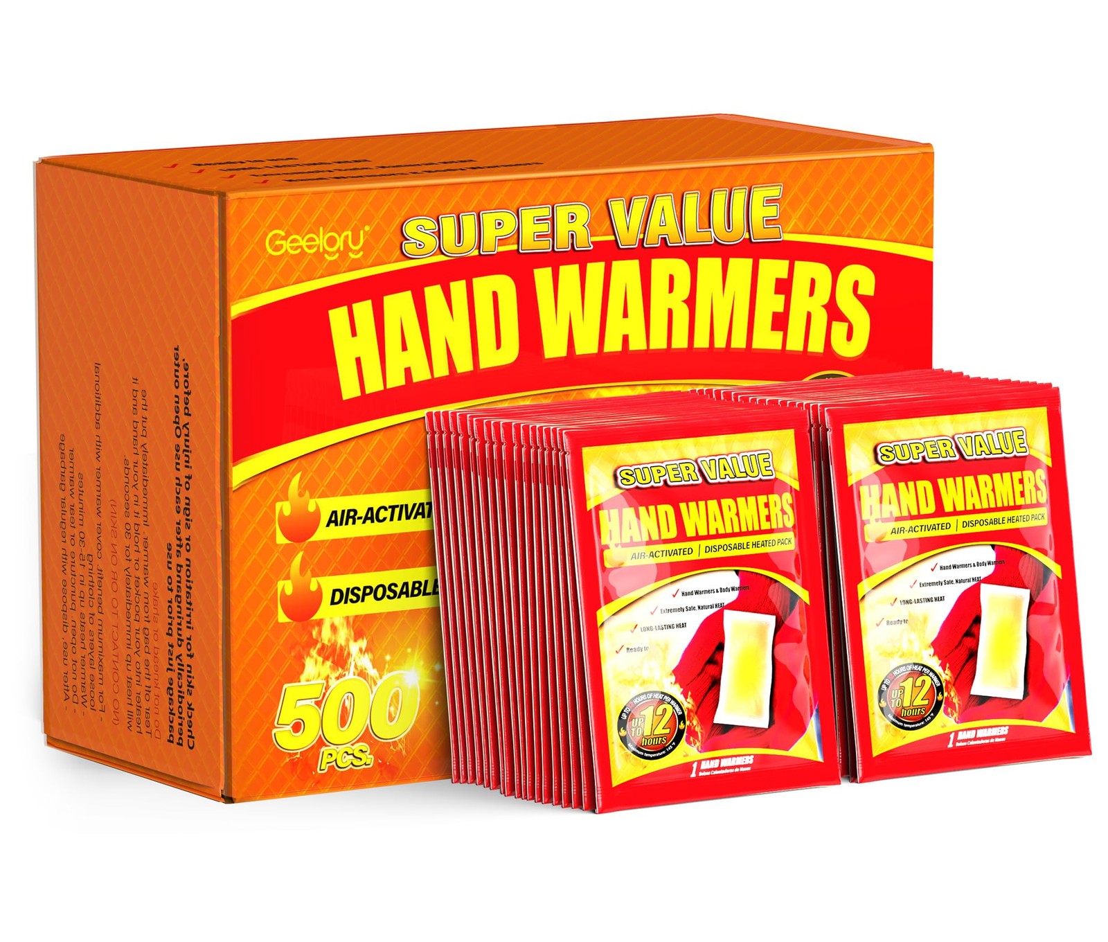 Hand Warmers Disposable 500Pcs, Long-Lasting Up to 12 Hours for Warm Body, S...