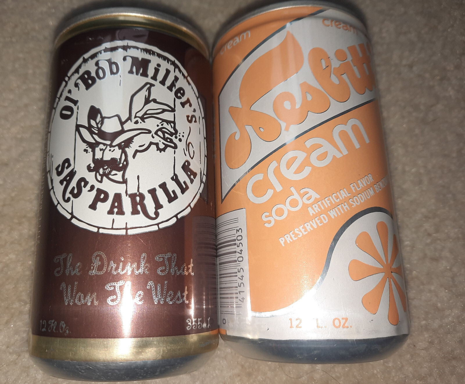 2 new 1982 soda can art nesbitt cream ale bob miller sasparilla cowboy unopened