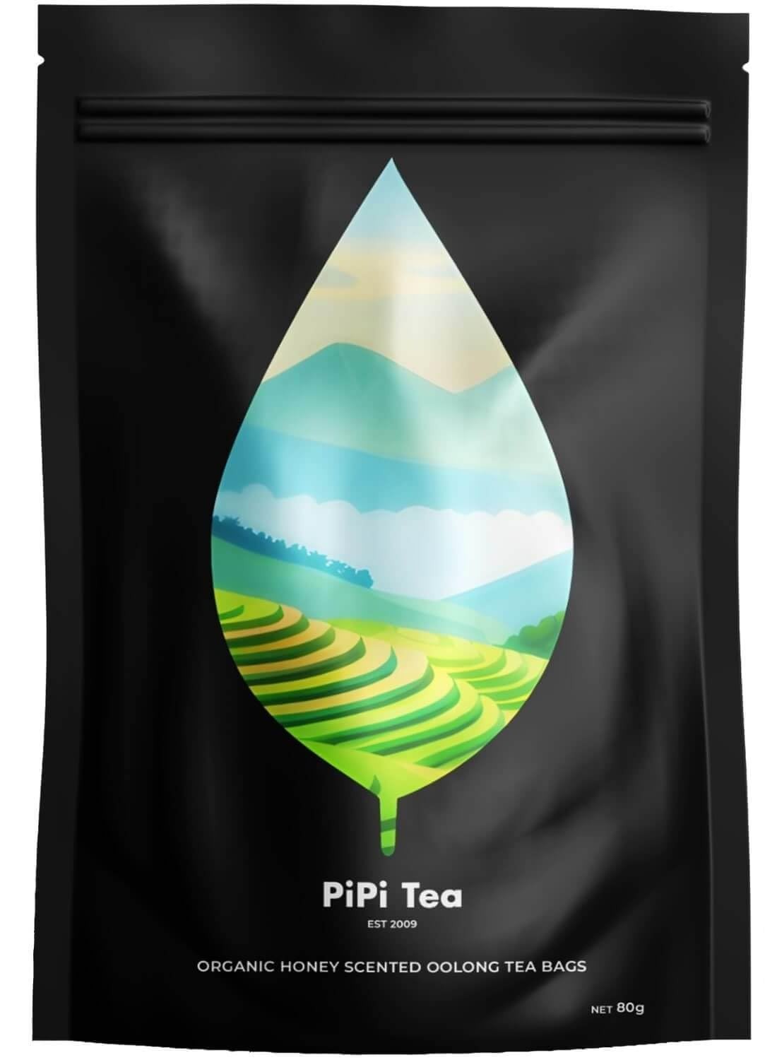PiPi Tea Organic Oolong Tea Bags - Whole Leaf, 20 Bags - Cortisol & Stress Relie