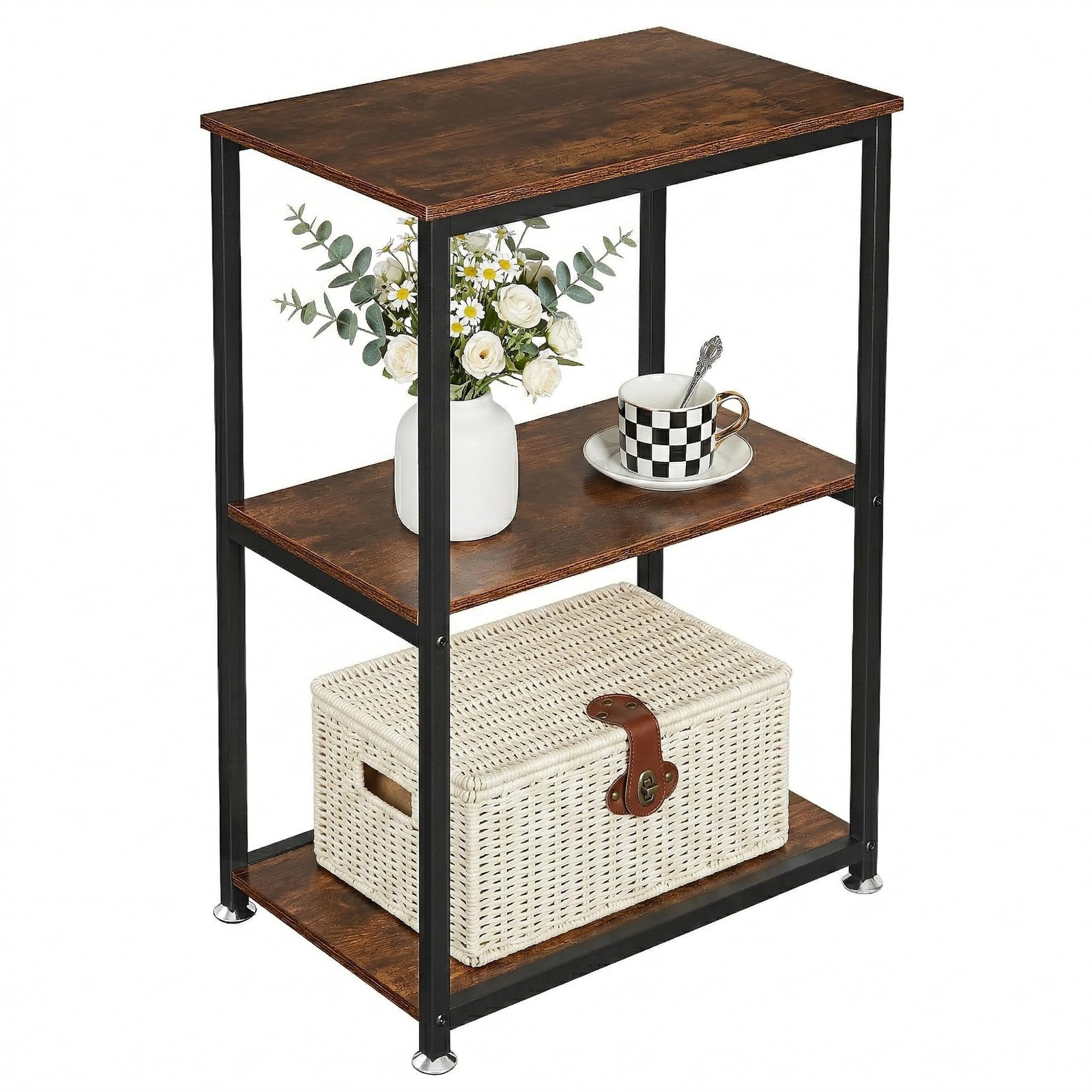 VECELO Tall End Side Table,30" Height Nightstand with 3-Tier Storage Shelf fo...
