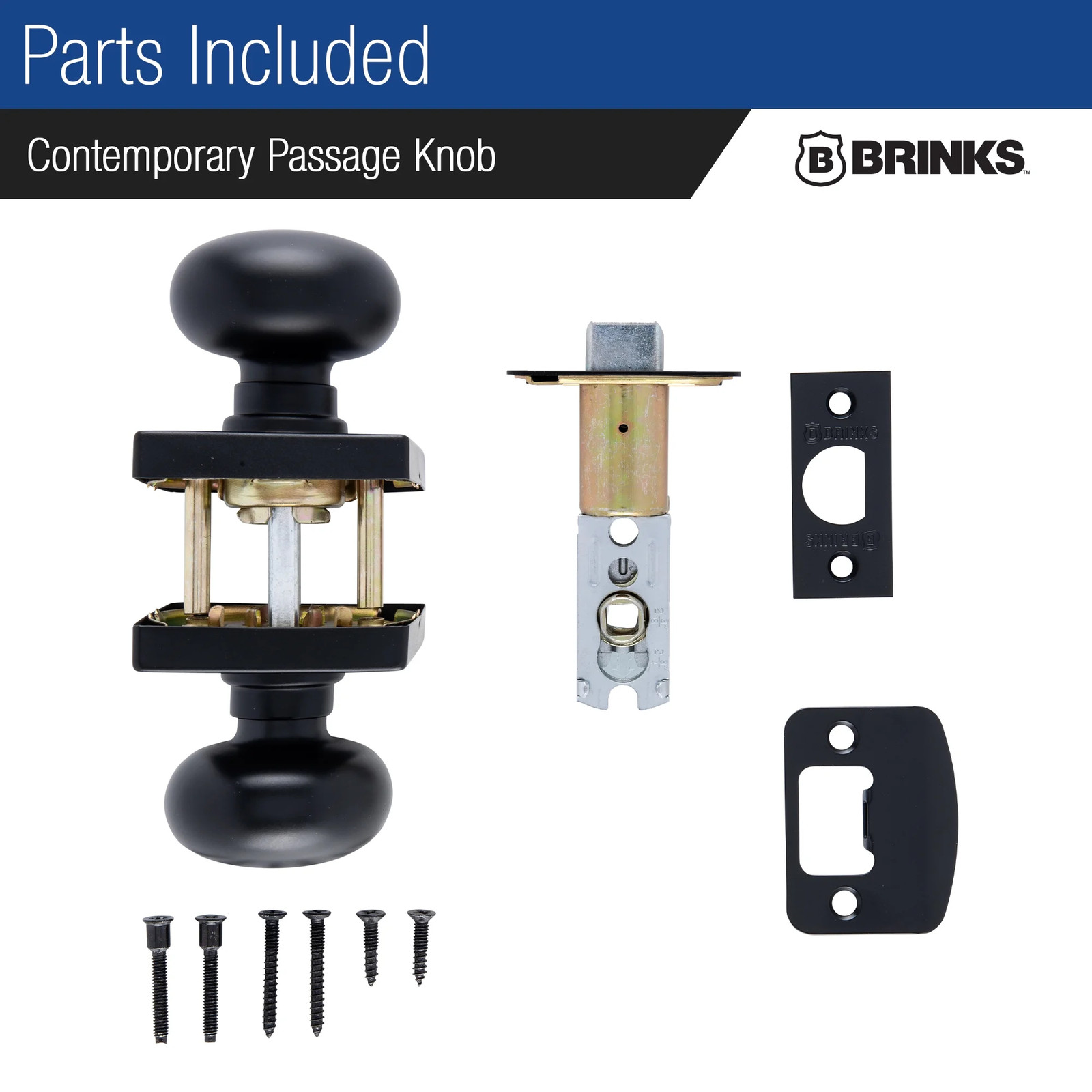 Contemporary Interior Passage Doorknob, Matte Black Keyless Doorknob, 10 Pack