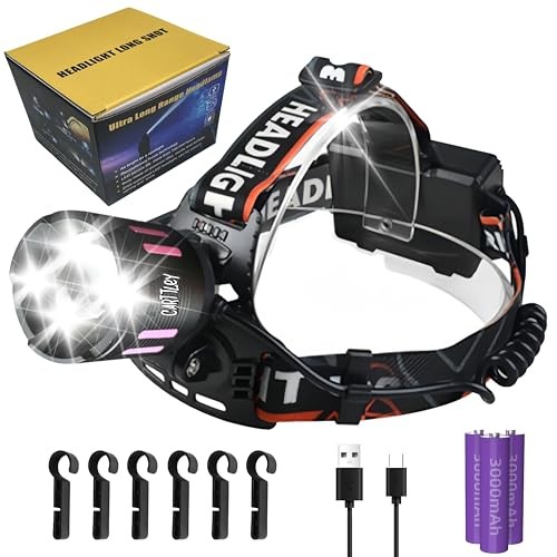 Headlamp Rechargeable 150000LM Bright Head Lamp, 40H Type-C Cable CarSQ12-1