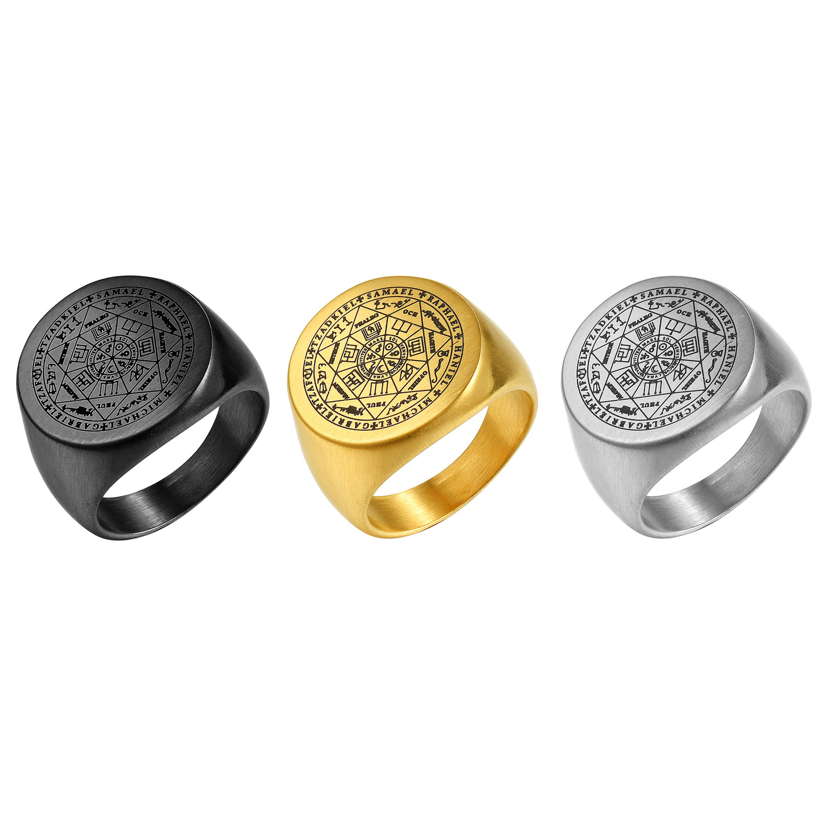 Mens Seals of The Seven Archangels Ring Stainless Steel Protection Signet Band