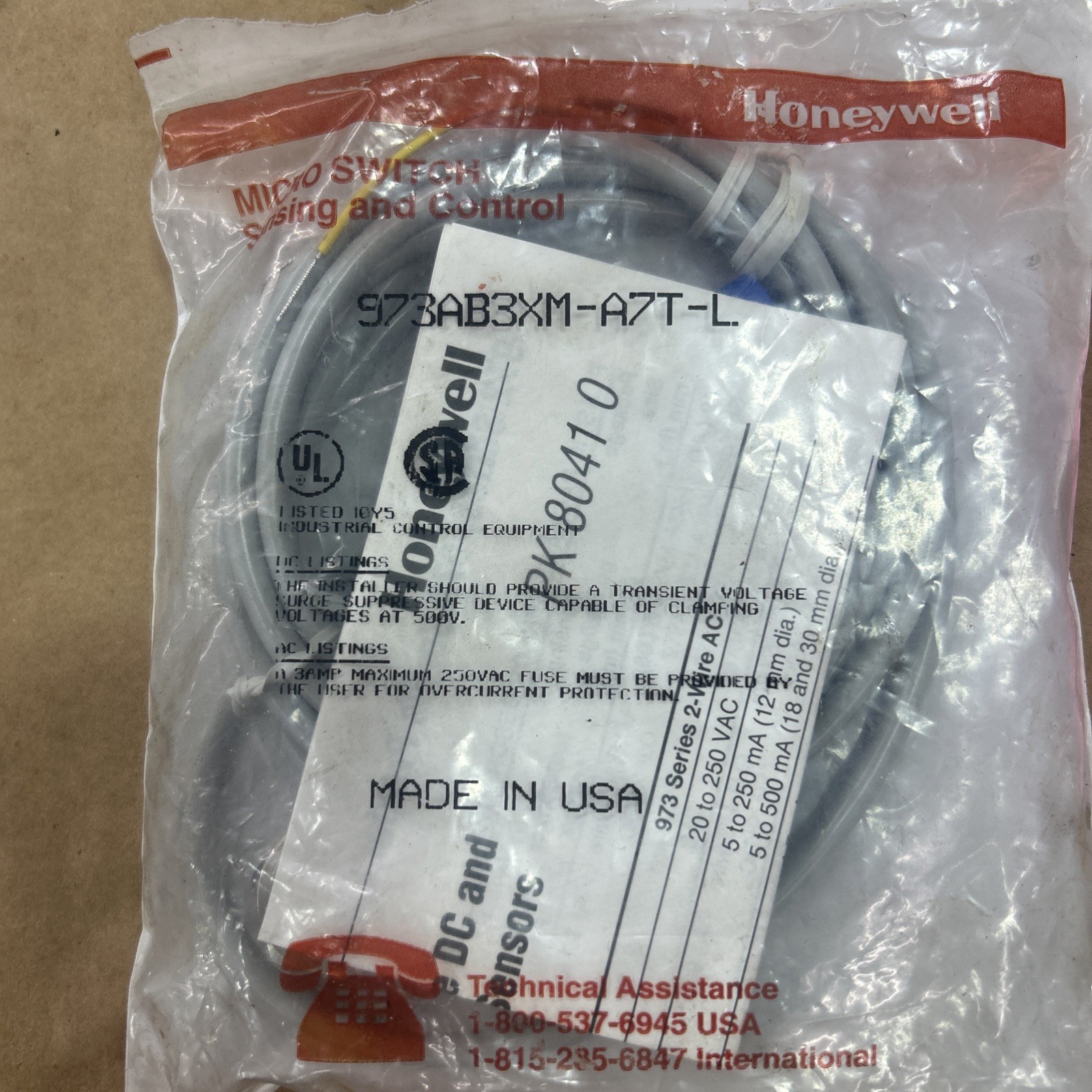 Honeywell Microswitch Part Number 973AB3X-A7T-L