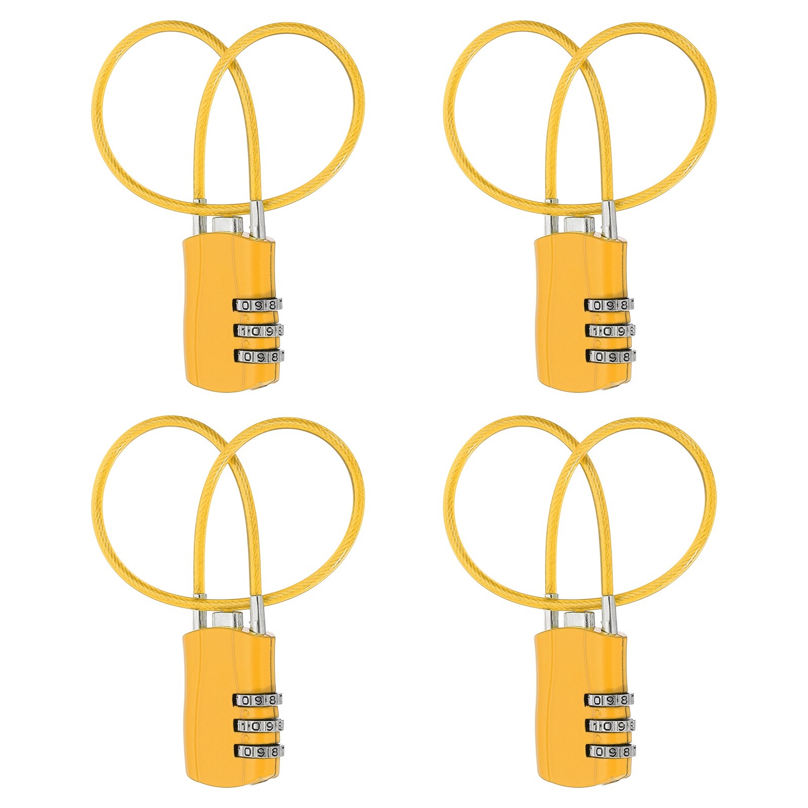 4 Pcs 3 Digit Luggage Cable Combination Lock with 12" Long Cable, Yellow