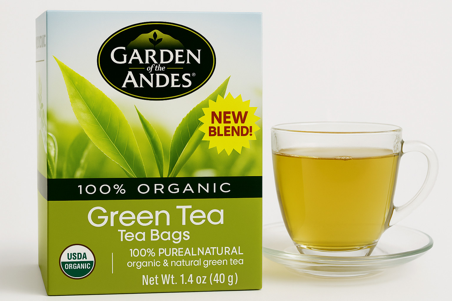 Natural  Organic GARDEN OF  THE  ANDES - GREEN TEA  100 % NATURAL  X 20  bags