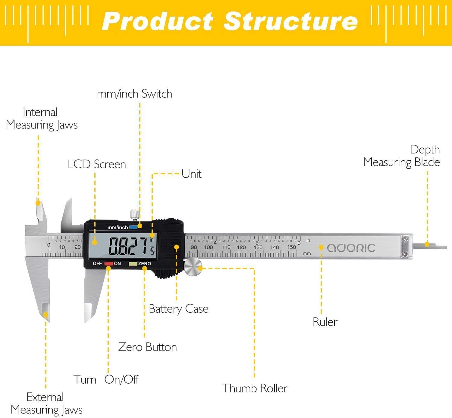 Waterproof Digital Caliper - High Precision Measuring Tool with LCD Display