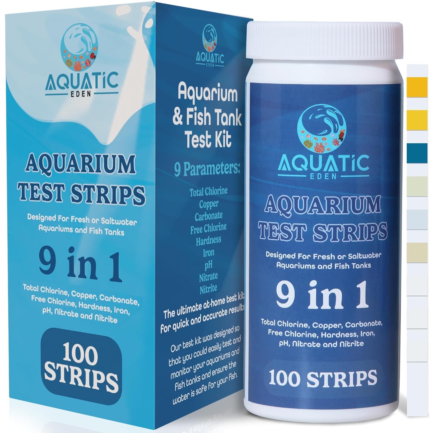 9-in-1 Aquarium Water Test Kit, 100 Strips for Fish Tank Freshwater & Saltwater