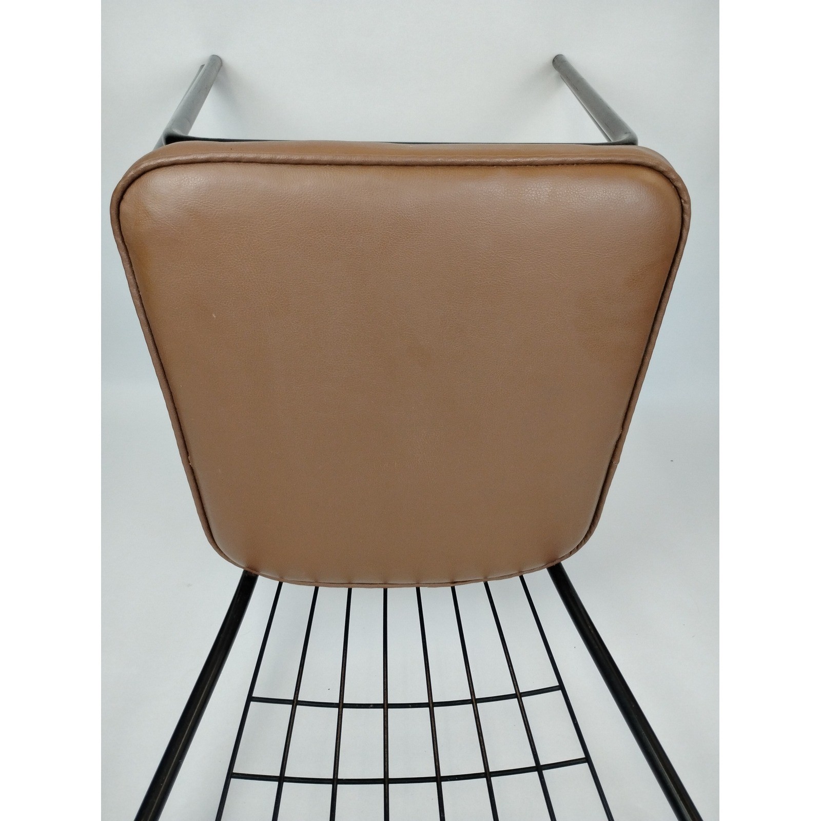 Daystrom 1970s Wrought Iron Wire Mesh Dining Chair Tan Vinyl Seat