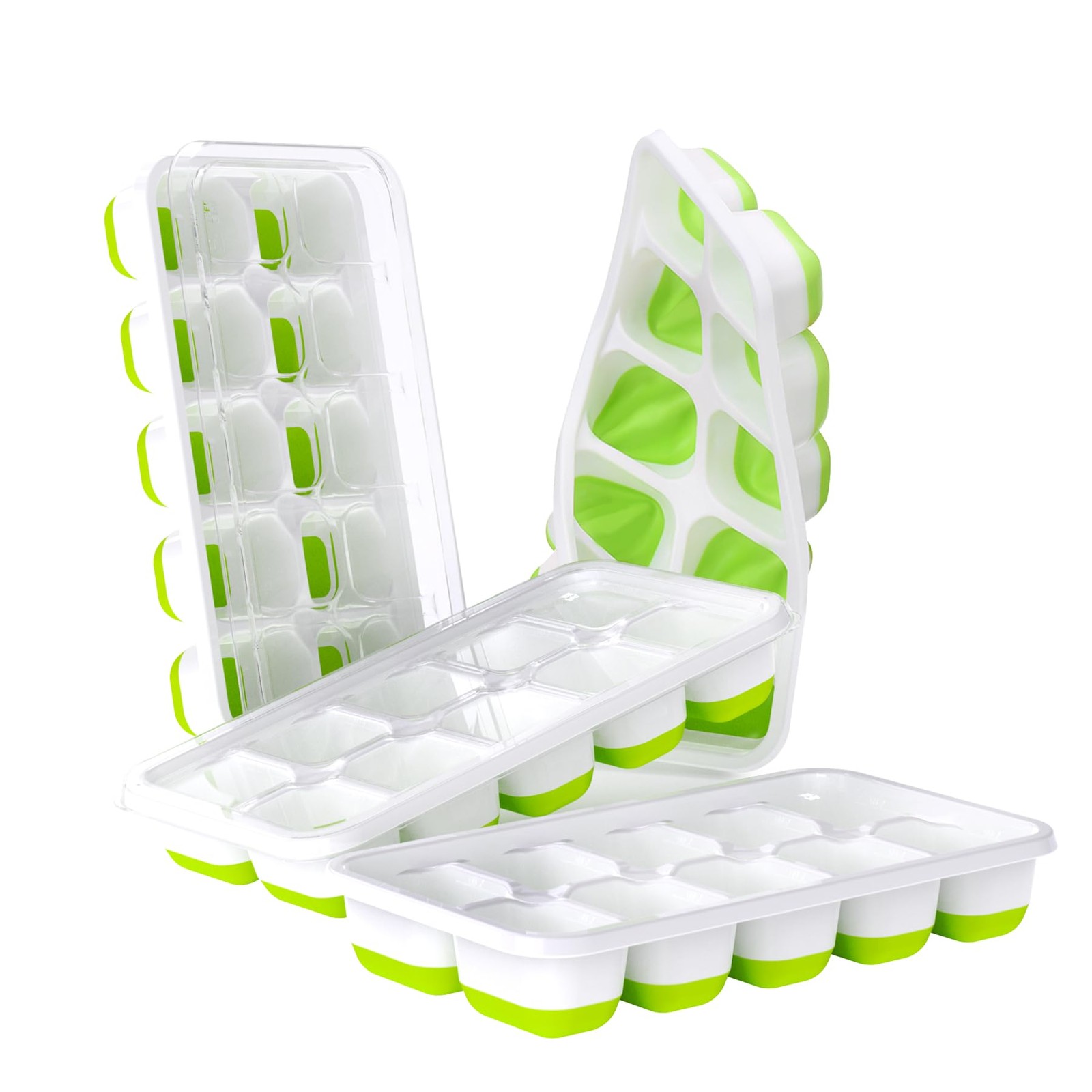DOQAUS Ice Cube Tray with Lids - 4 Pack Stackable 4Pack-7.2"*4.1"*1.3", Green