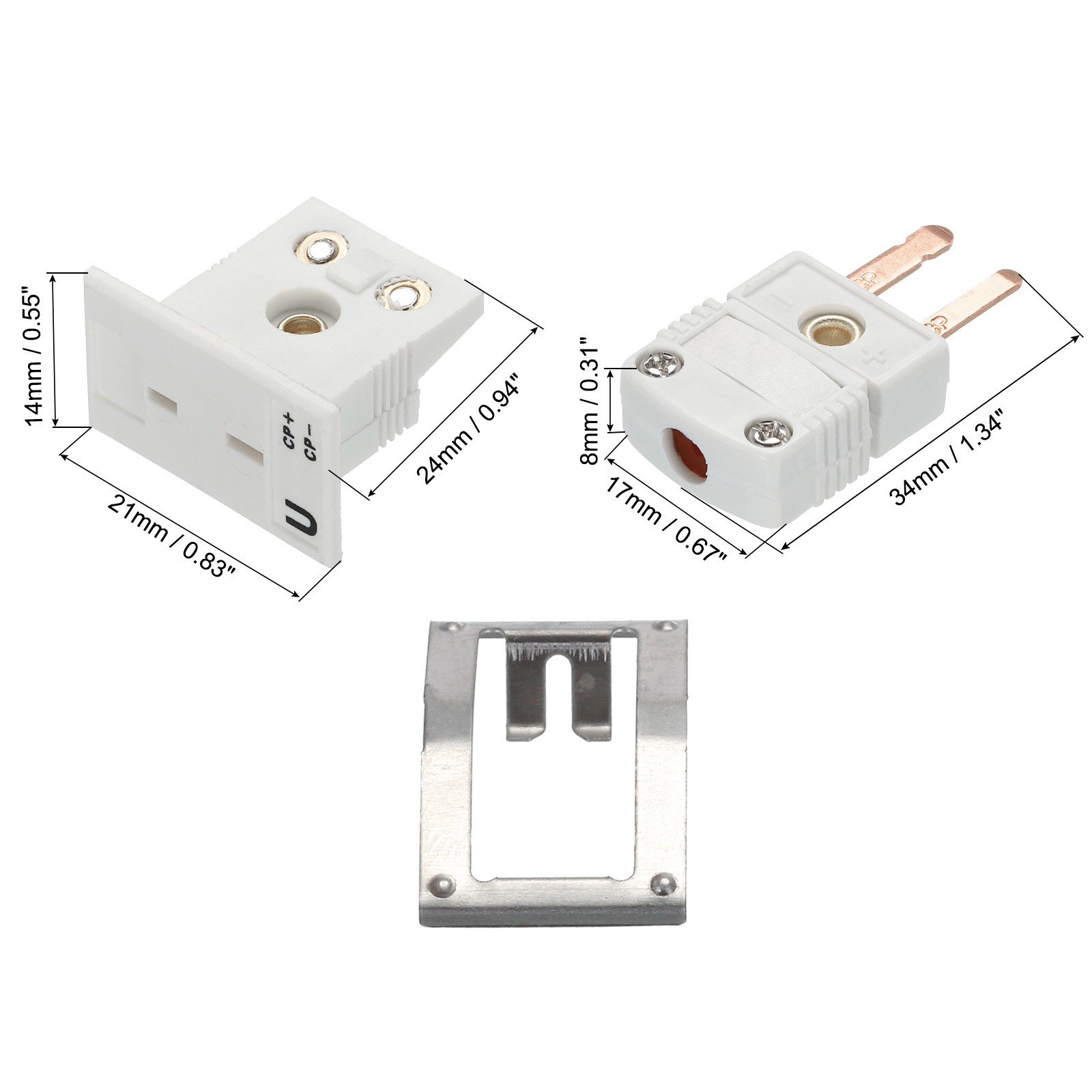 U Type Thermocouple Connectors Male Plug with Panel Mount Socket White 2 Set